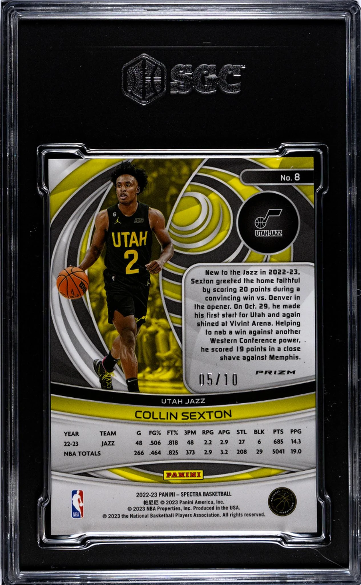 2022 Panini Spectra Asia Gold Collin Sexton #8 /10 SGC 9.5 - Image 2