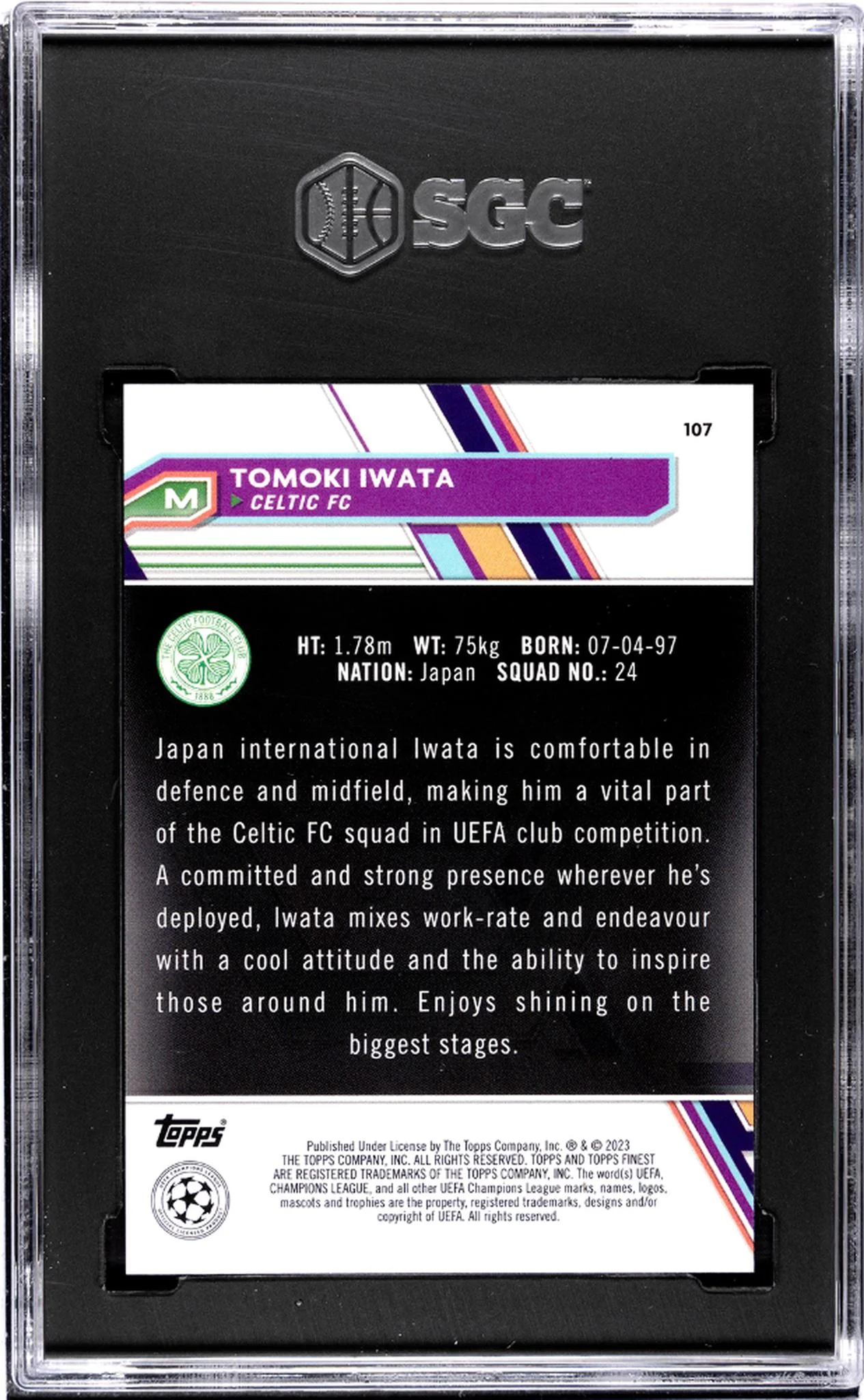 2022-23 Topps Finest Ucc #107 Tomoki Iwata Purple Refractor /299 SGC 10 - Image 2