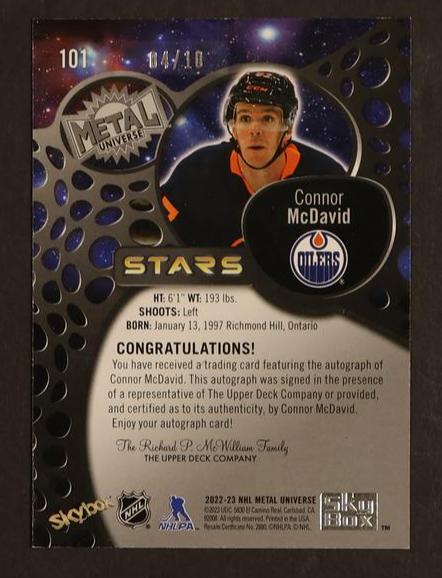 2022-23 Upper Deck Metal Universe Stars Connor McDavid #101 Auto /10 - Image 2