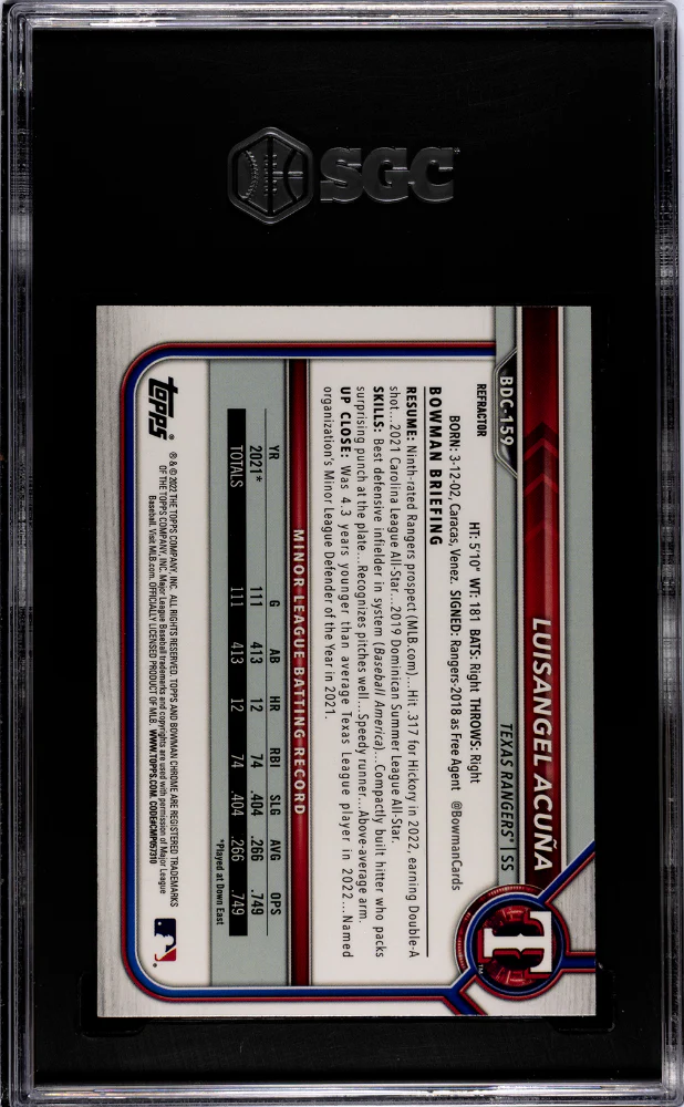 2022 Bowman #BDC-159 Luisangel Acuna Chrome SGC 9 - Image 2
