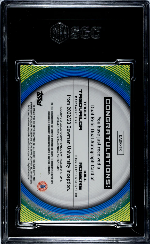 2022 Bowman #DADR-TR Taulia Tagovailoa/Will Rogers Inception /99 SGC 10 - Image 2