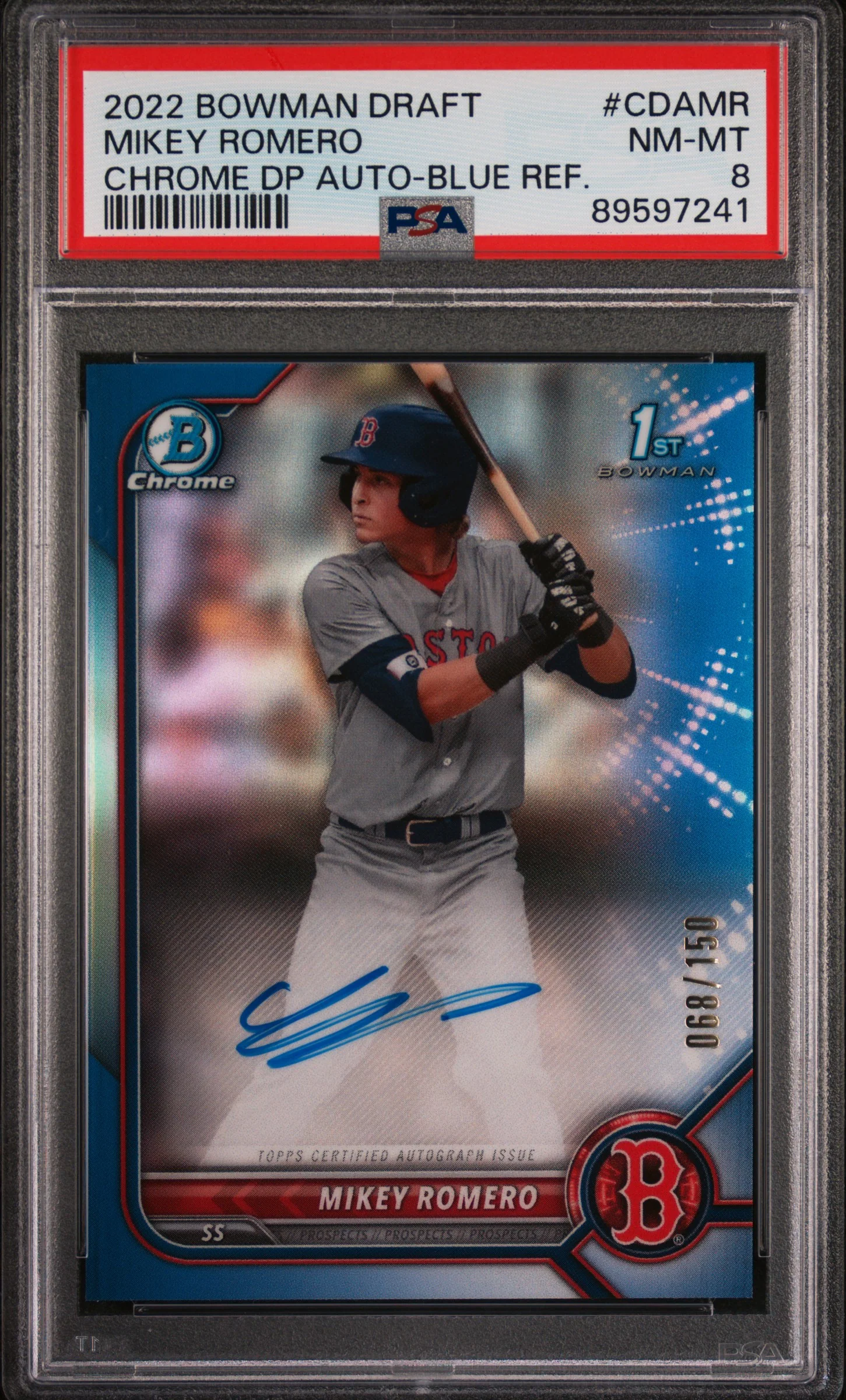 2022 Bowman Draft Chrome Autograph Blue Refractor Mikey Romero #CDAMR /150 PSA 8