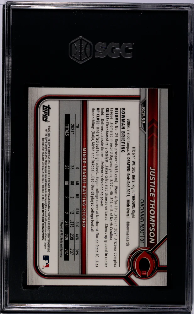 2022 Bowman Mega Box Chrome Justice Thompson #BCP-59 SGC 10 - Image 2