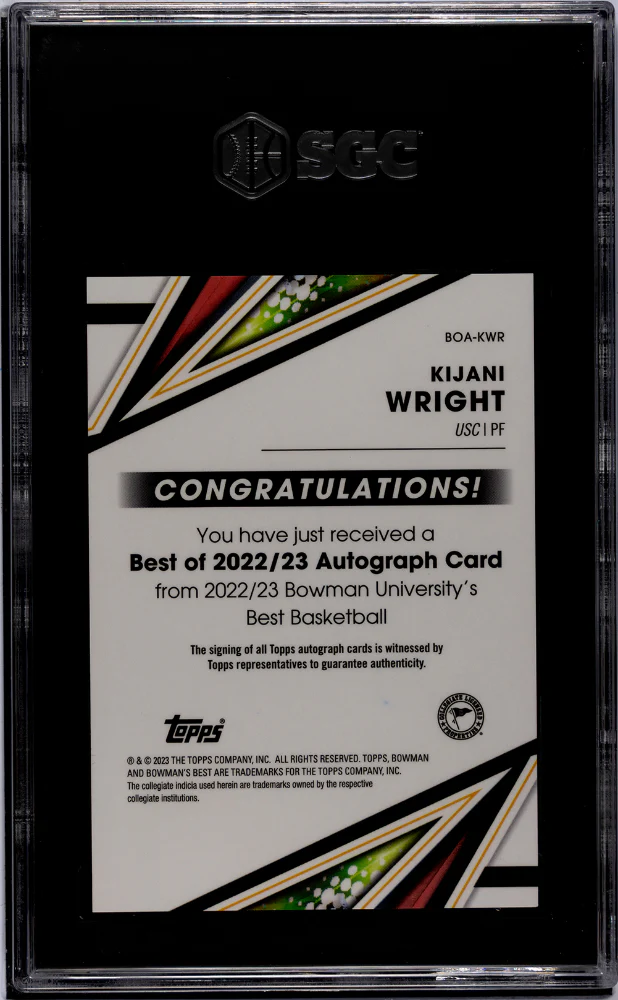 2022 Bowman U Best Autograph Kijani Wright #BOA-KWR SGC 9.5 Auto 10 - Image 2