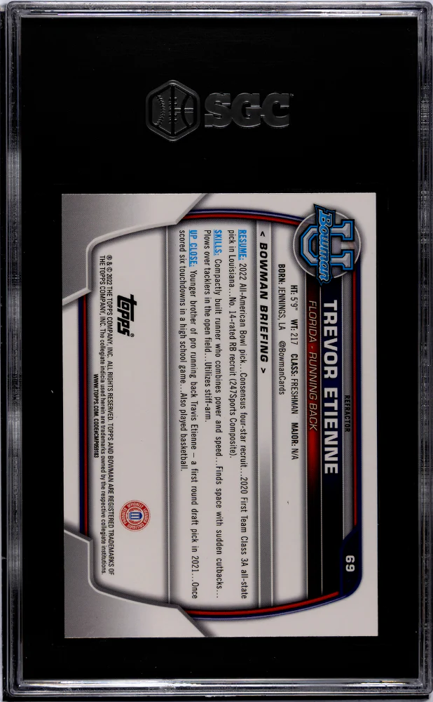 2022 Bowman U Chrome #69 Trevor Etienne Refractor SGC 8 - Image 2