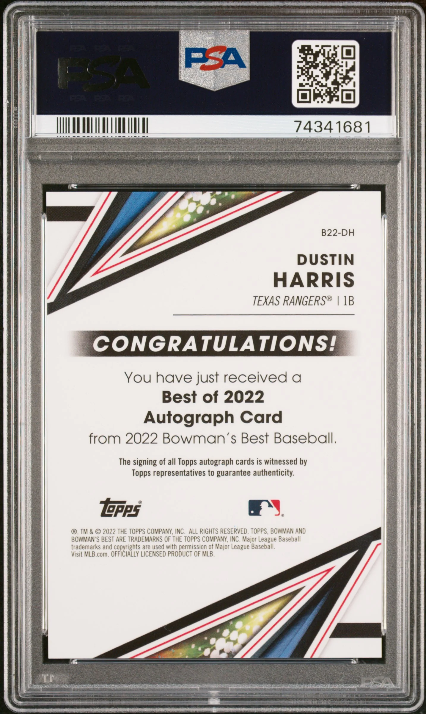 2022 Bowman's Best Best of 2022 Dustin Harris #B22DH Auto PSA 10 - Image 2
