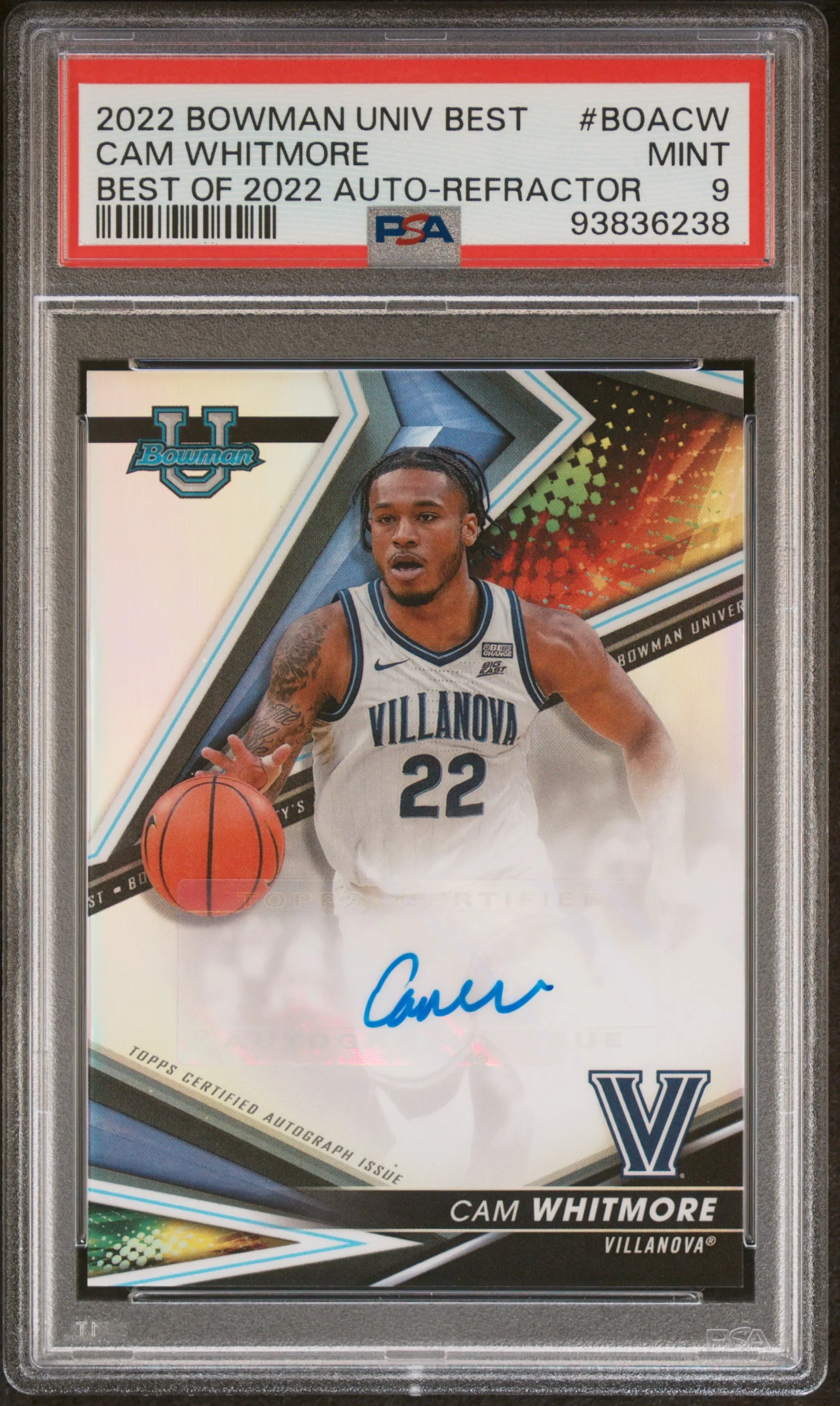 2022 Bowman Univ Best Refractor Cam Whitmore #BOACW Auto PSA 9