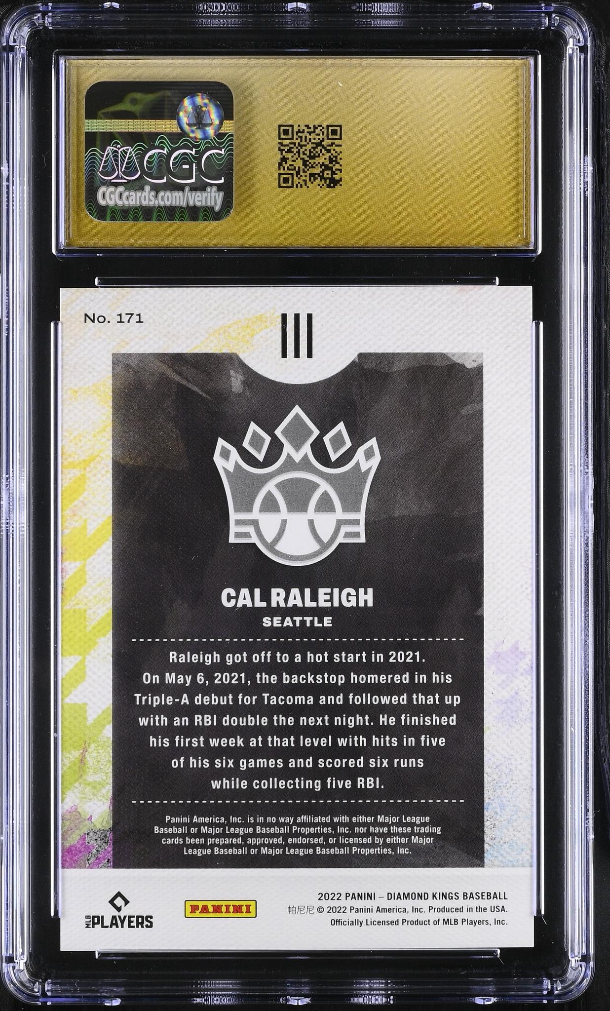 2022 Diamond Kings #171 Cal Raleigh Gray Frame CGC 10 - Image 2
