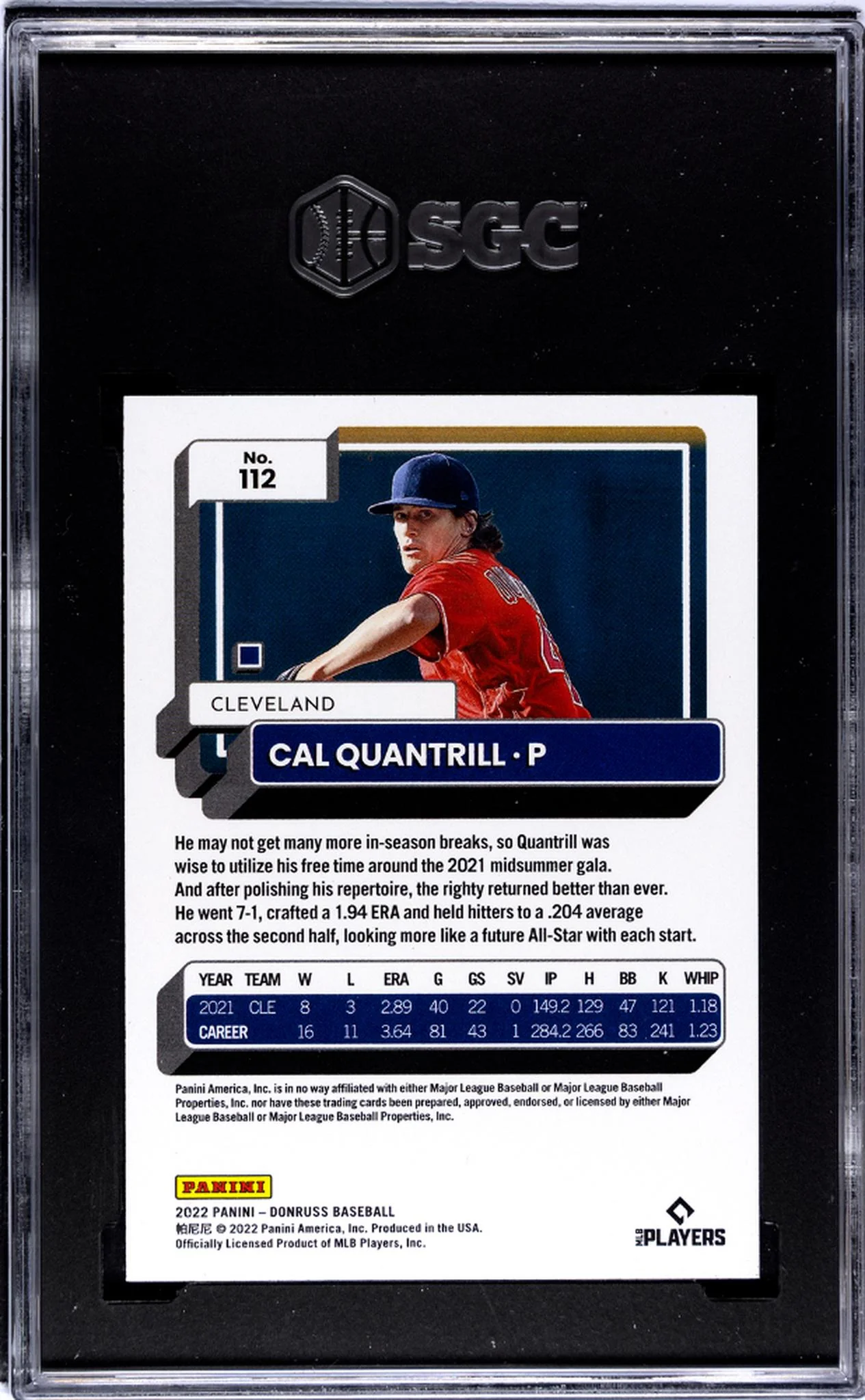 2022 Donruss Holo Purple Cal Quantrill #112 SGC 10 - Image 2