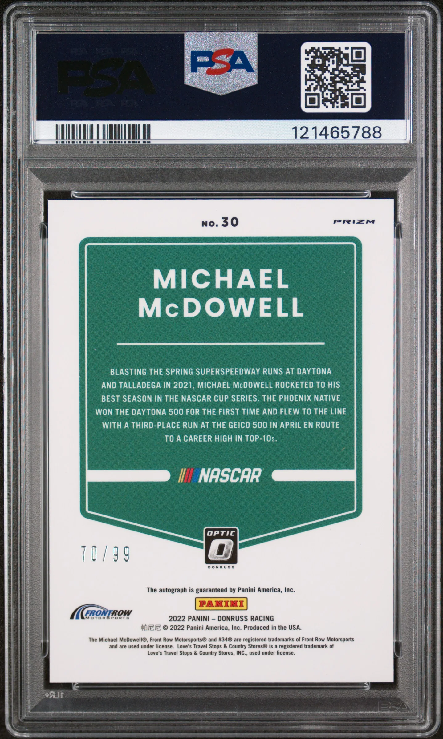 2022 Donruss #30 Michael McDowell Optic Signature /99 PSA 9 - Image 2