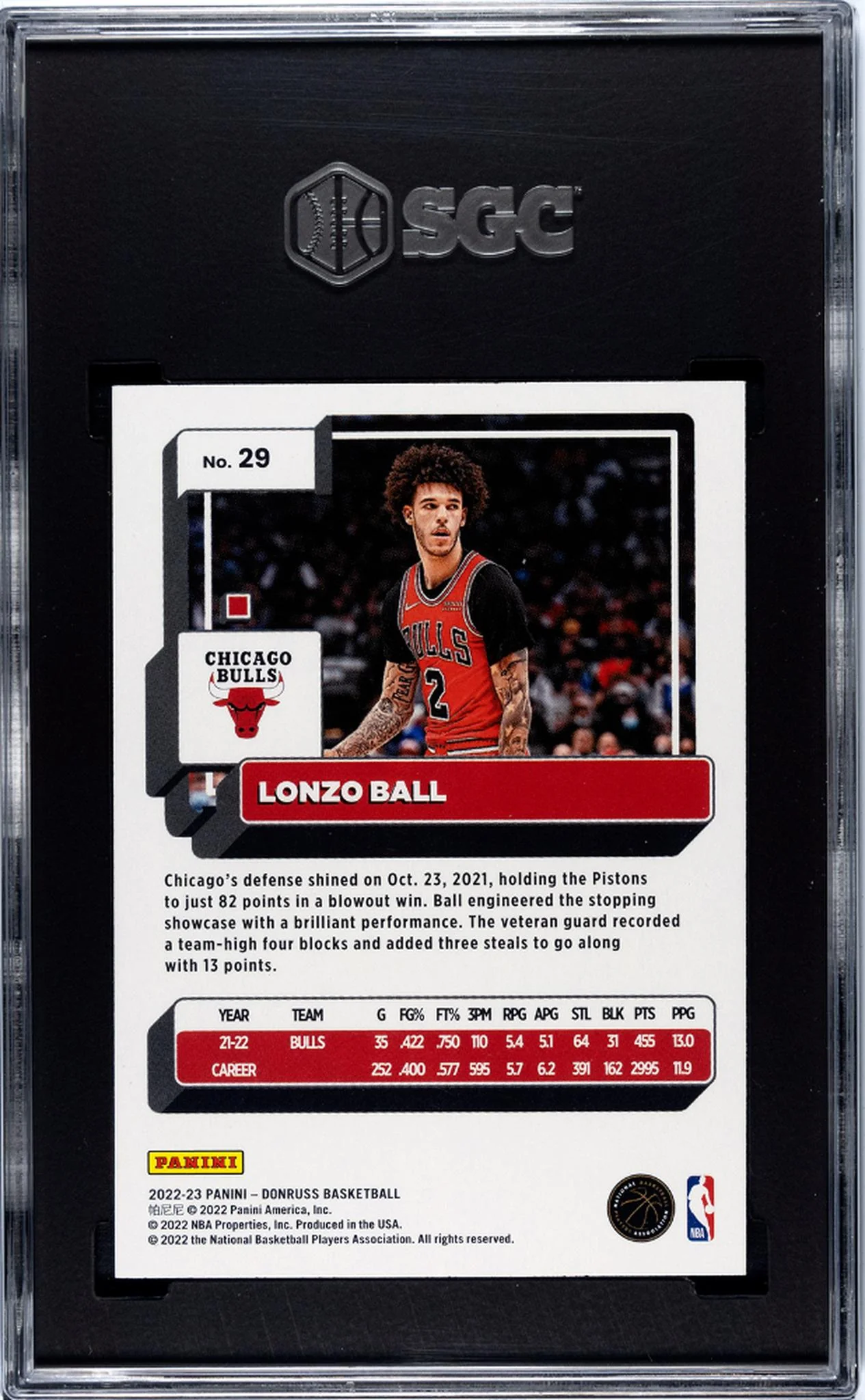 2022 Donruss Lonzo Ball #29 SGC 9.5 - Image 2