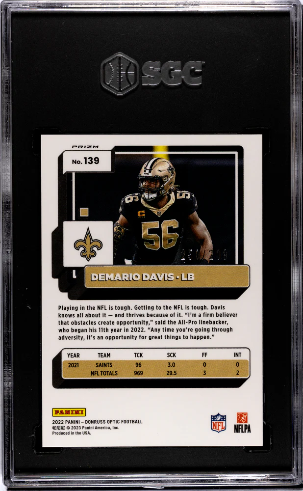 2022 Panini Donruss Optic Aqua Prizm Demario Davis #139 /299 SGC 8.5 - Image 2
