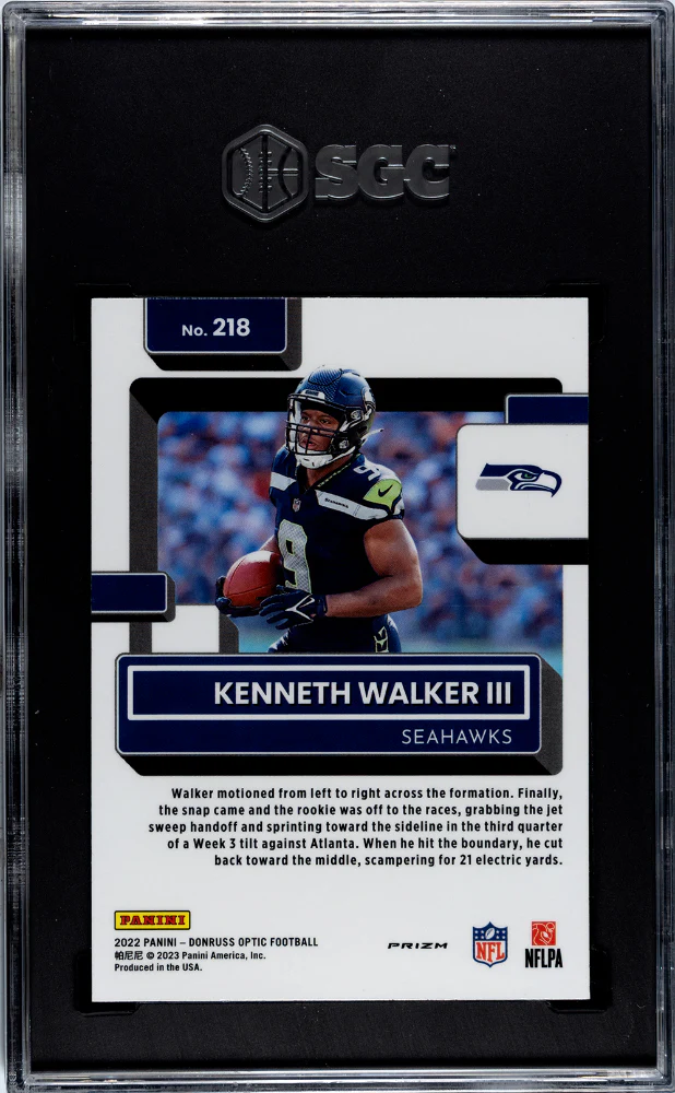 2022 Donruss Optic #218 Kenneth Walker III Teal Velocity Prizm SGC 9.5 - Image 2