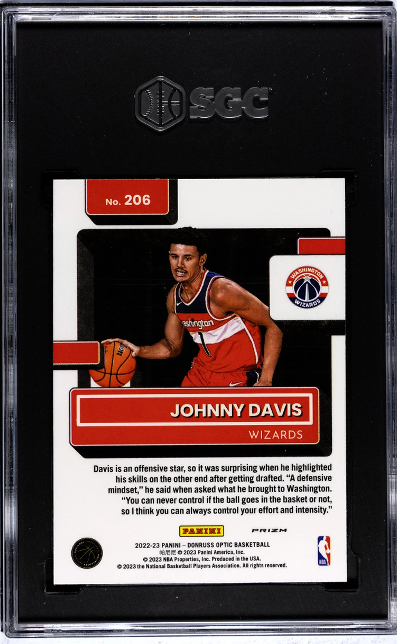 2022 Donruss Optic Photon Prizm Johnny Davis #206 RC SGC 9.5 - Image 2