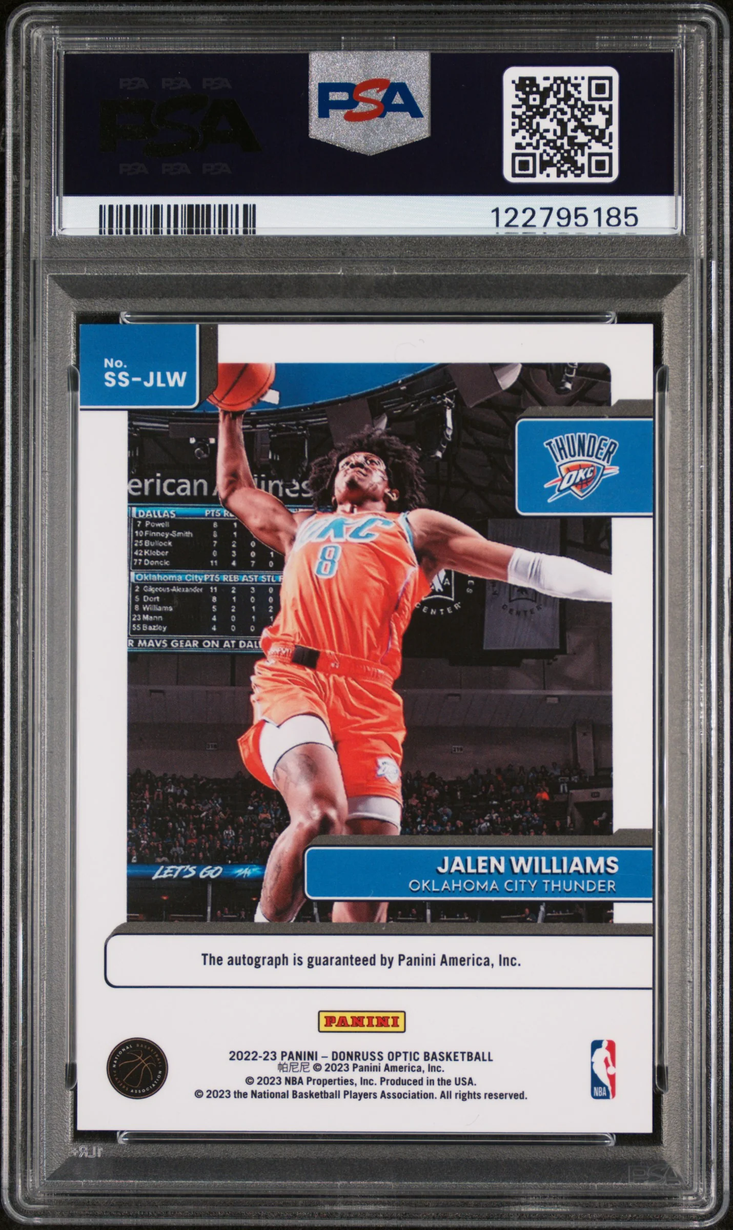 2022 Donruss Optic Signature Series Jalen Williams #SSJLW PSA 10 - Image 2