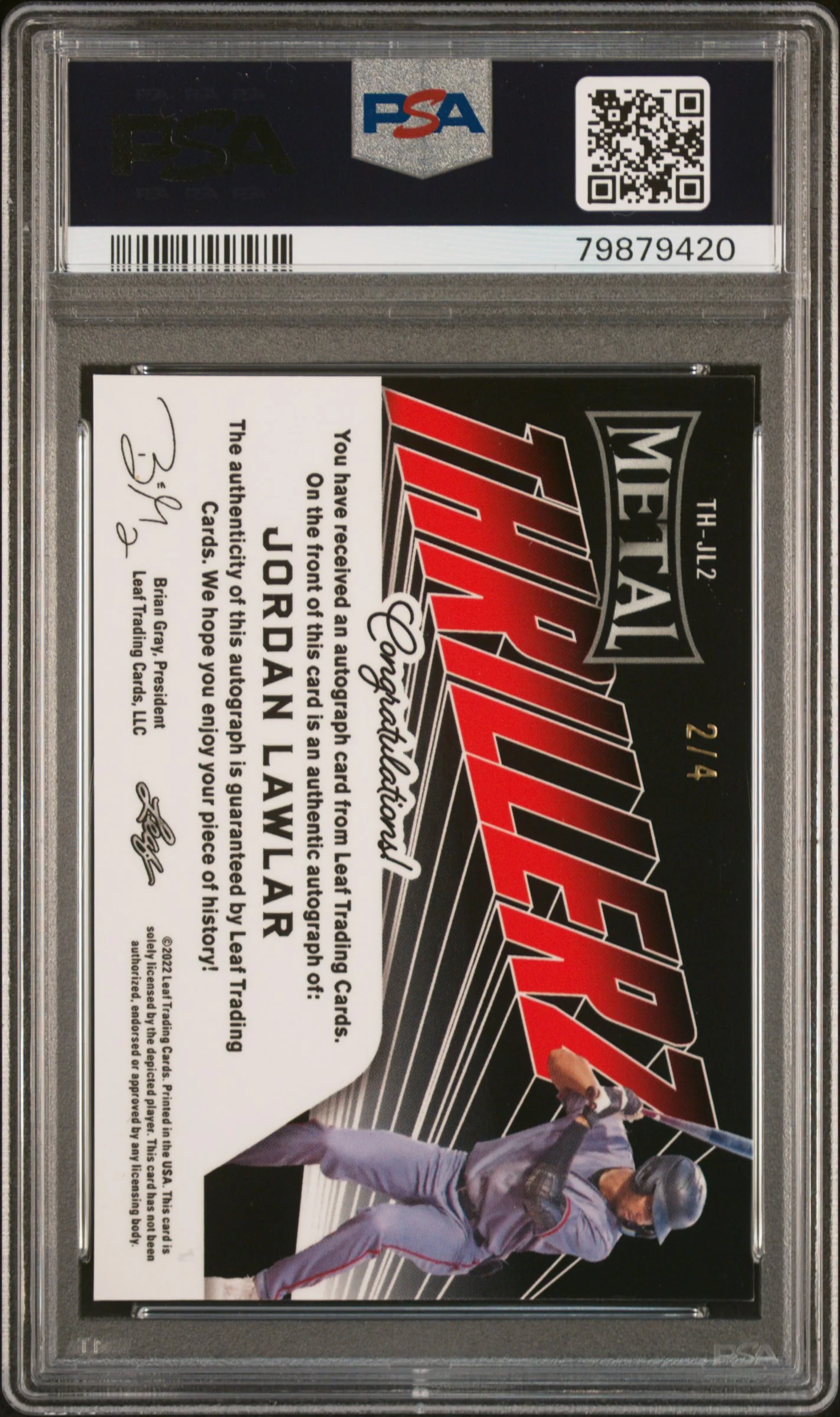 2022 Leaf Metal Thrillerz Autographs Blue Mojo Jordan Lawlar 2/4 PSA 9 - Image 2