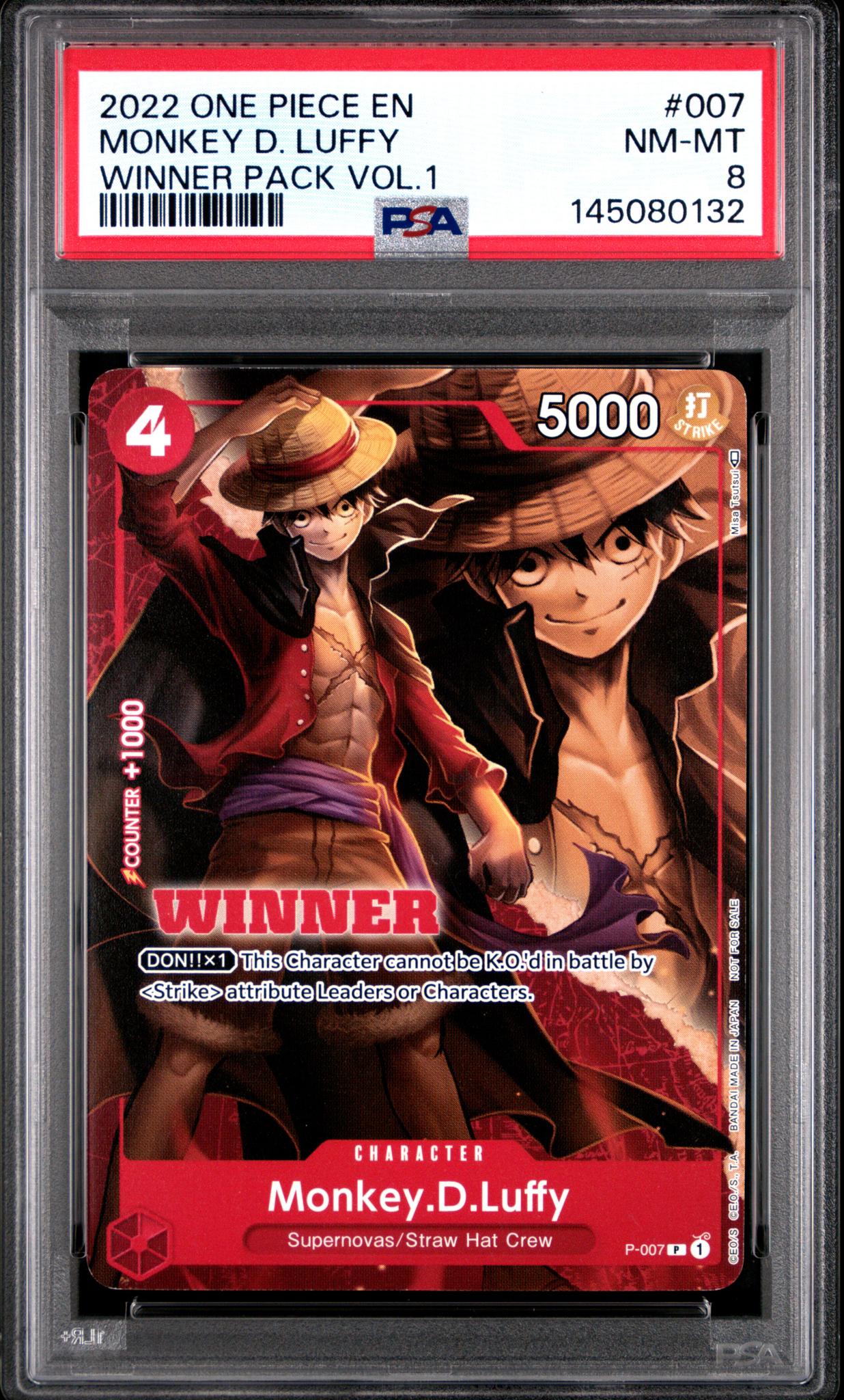 2022 One Piece Promos Winner Pack Vol.1 Monkey D. Luffy #7 PSA 8