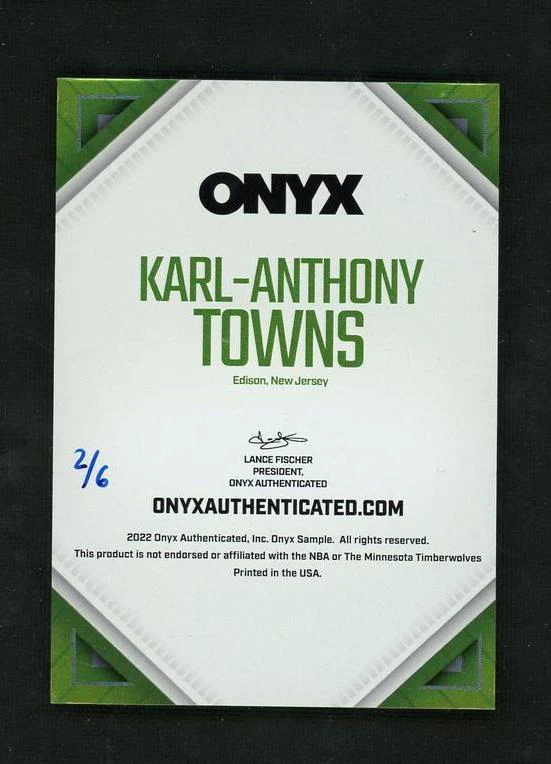 2022 Onyx Sample Green Ink Karl-Anthony Towns Auto /6 - Image 2