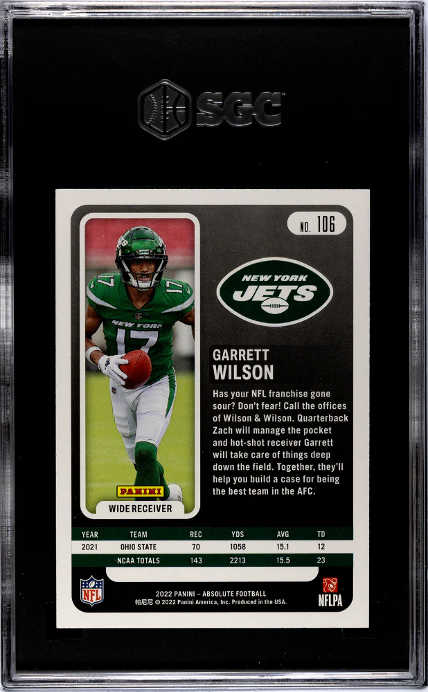 2022 Panini Absolute #106 Garrett Wilson Retail SGC 8 - Image 2