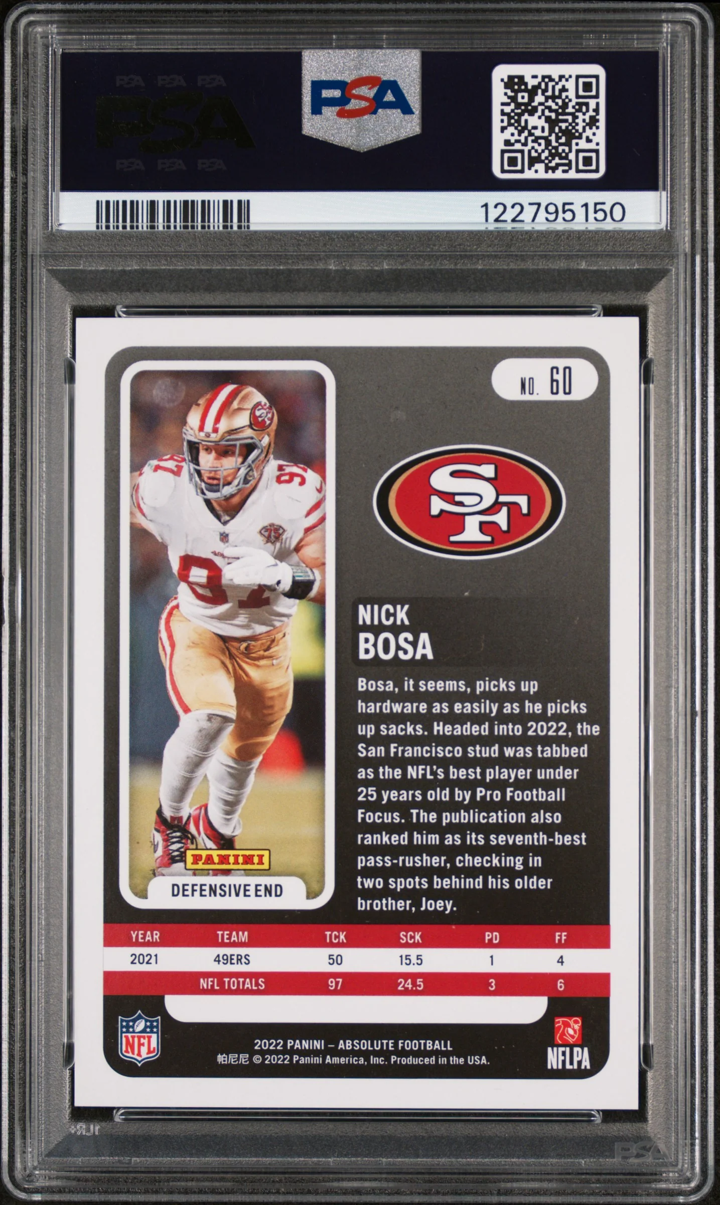 2022 Panini Absolute Red Squares Nick Bosa #60 /499 PSA 9 - Image 2