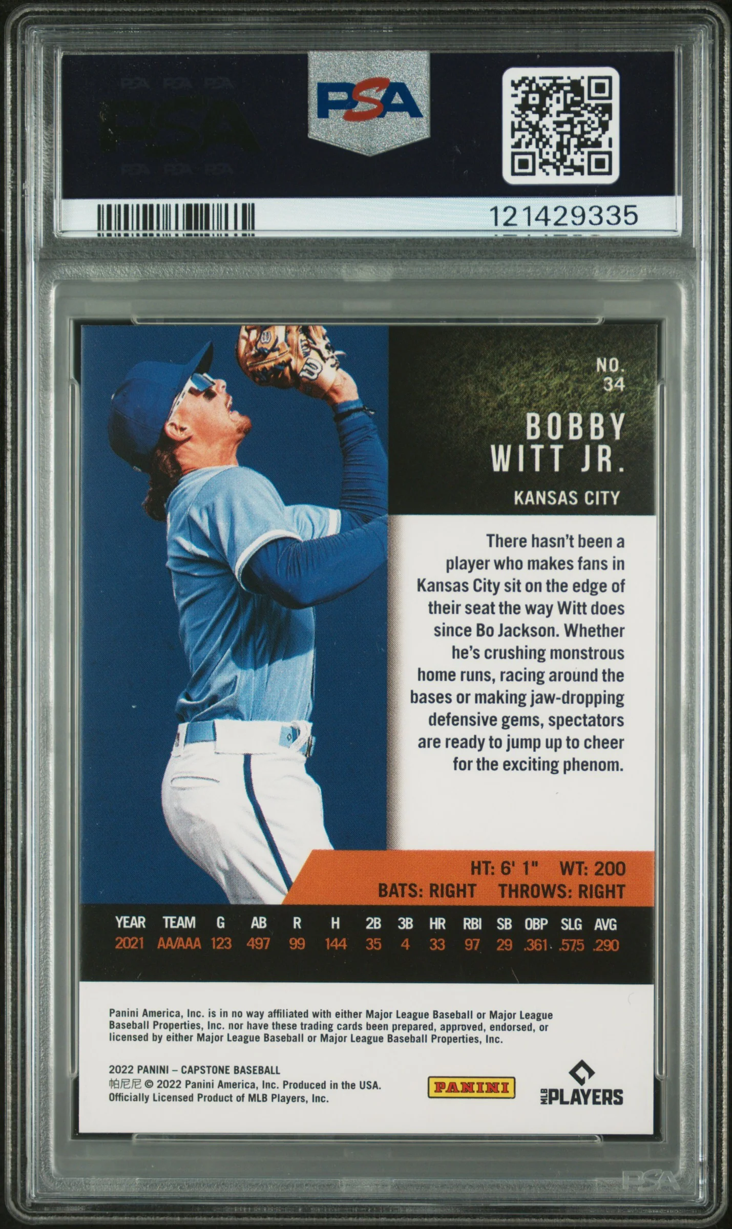 2022 Panini Capstone Red Bobby Witt Jr. #34 PSA 10 - Image 2