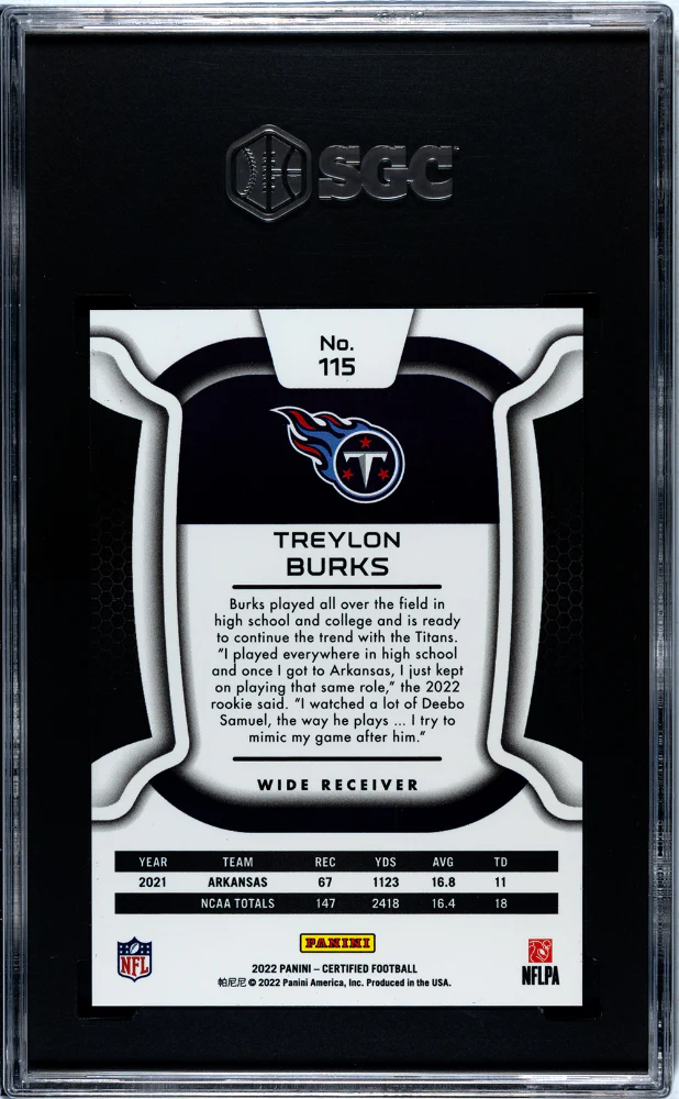 2022 Panini Certified #115 Treylon Burks Mirror Bronze /275 SGC 10 - Image 2