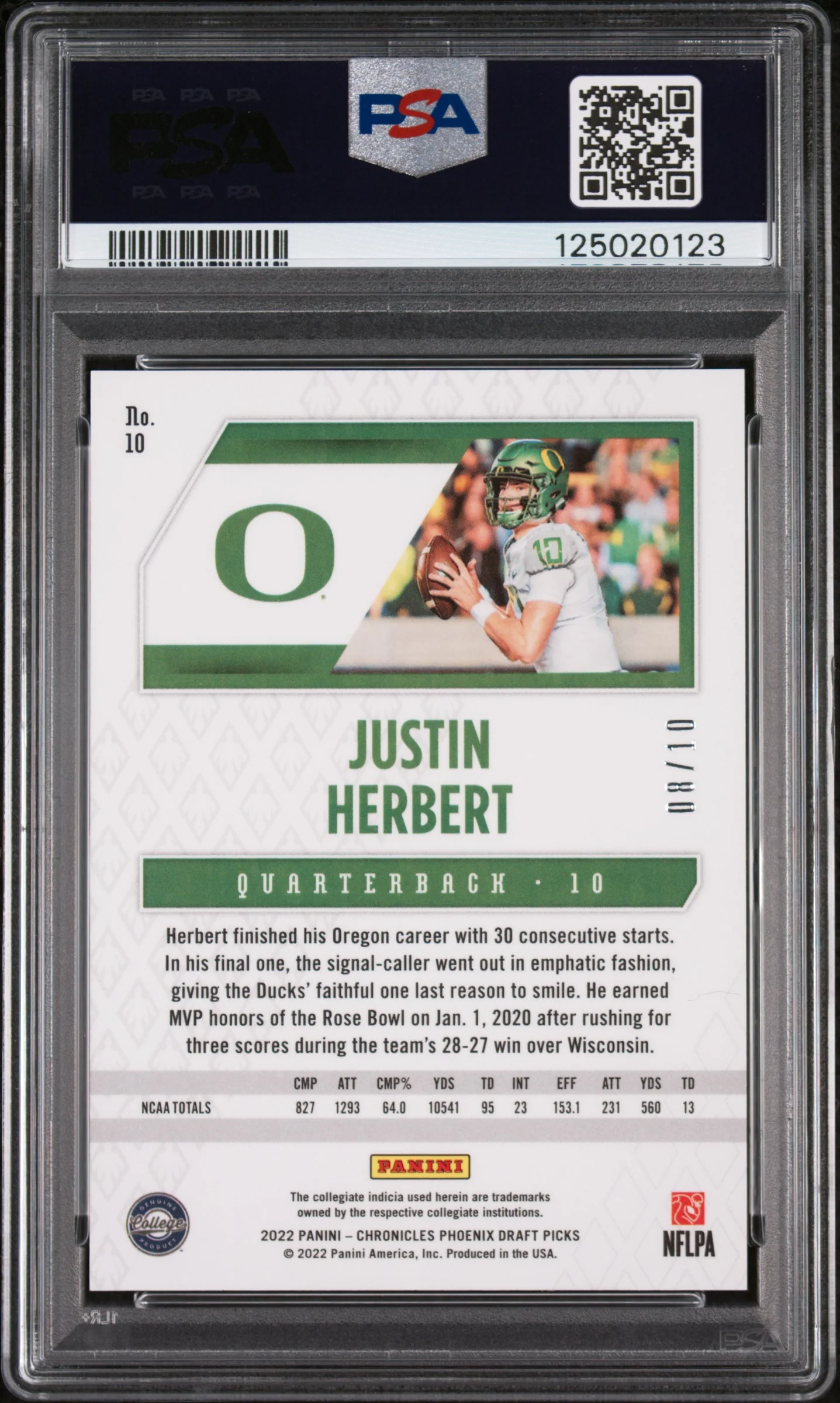 2022 Panini Chronicles Draft Picks Phoenix Gold Justin Herbert #10 /10 PSA 6 - Image 2