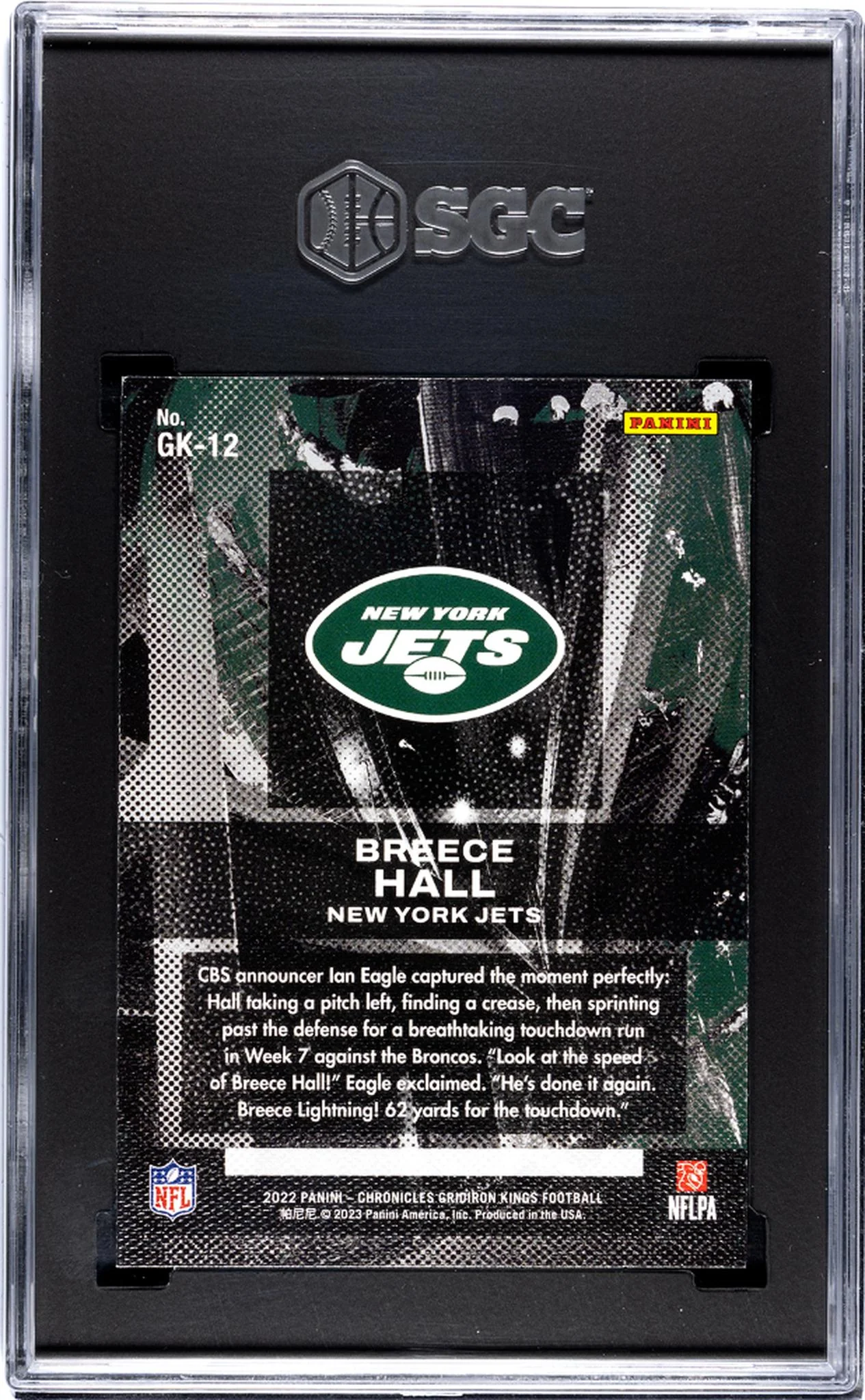 2022 Panini Chronicles #GK-12 Breece Hall Gridiron Kings SGC 9.5 - Image 2
