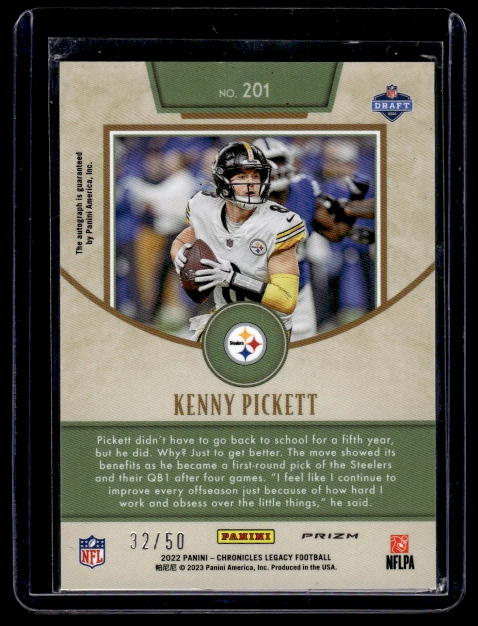 2022 Panini Chronicles Legacy Red Prizm Kenny Pickett #201 RC Auto /50 - Image 2
