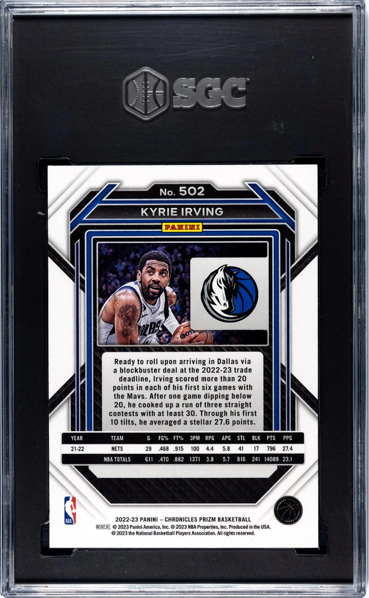 2022 Panini Chronicles Prizm Kyrie Irving #502 SGC 6 - Image 2