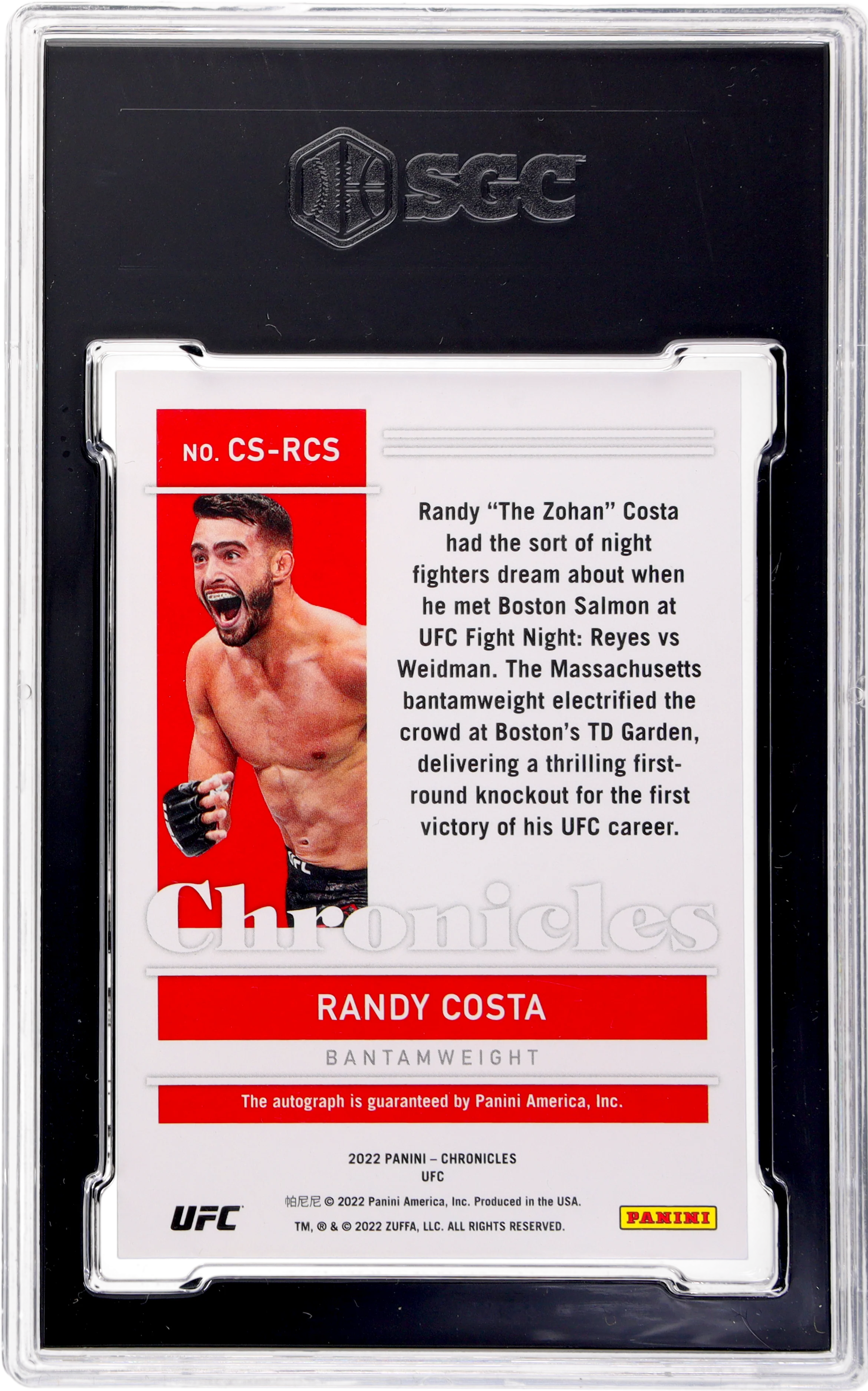 2022 Panini Chronicles Ufc #CS-RCS Randy Costa Auto. Gold 9 SGC 9.5 - Image 2