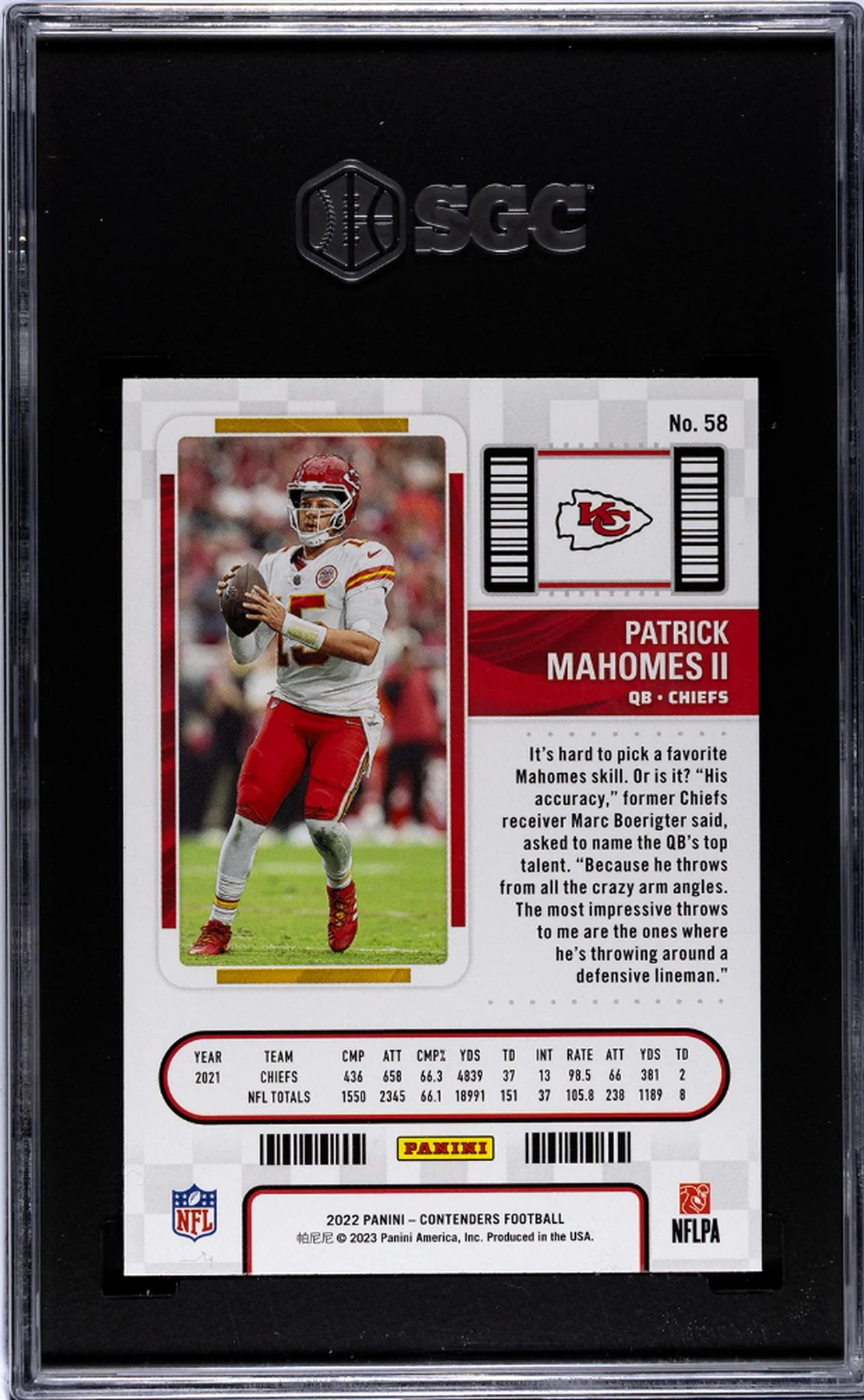 2022 Panini Contenders #58 Patrick Mahomes II Season Ticket SGC 10 - Image 2