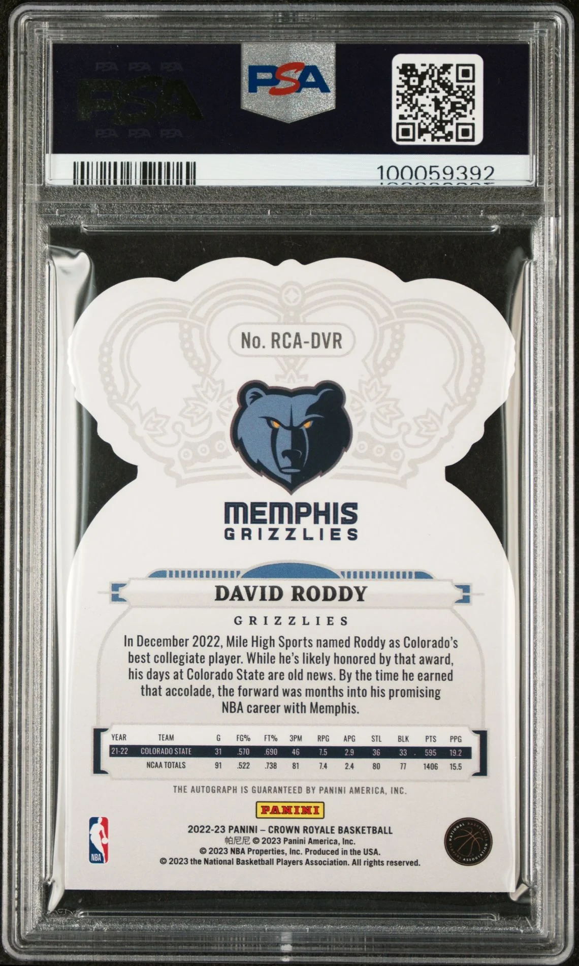 2022 Panini Crown Royale Red David Roddy #RCA-DVR RC Auto /35 PSA 10 - Image 2