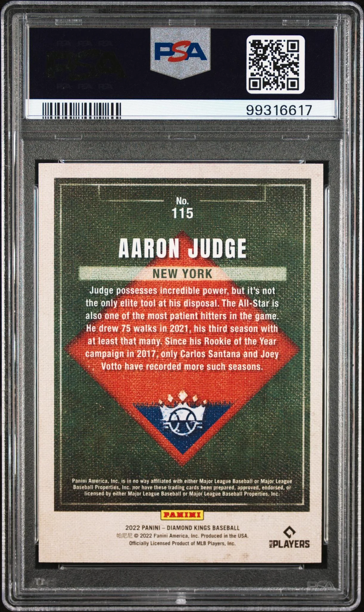 2022 Panini Diamond Kings Artist Proof Silver Aaron Judge #115 /99 PSA 10 - Image 2