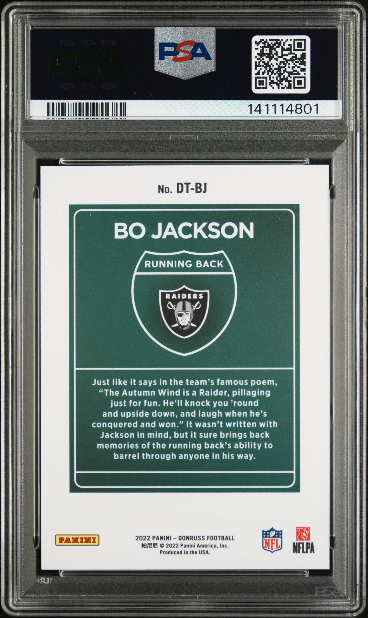 2022 Panini Donruss Downtown Bo Jackson #DT-BJ PSA 9 - Image 2
