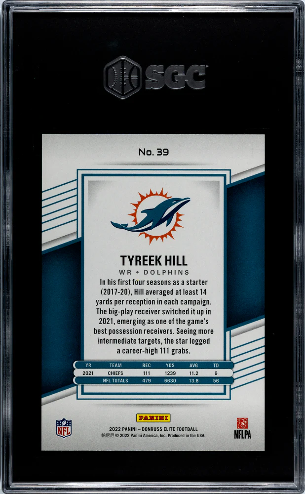 2022 Panini Donruss Elite Blue Tyreek Hill #39 /10 SGC 10 - Image 2