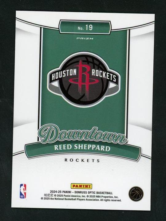 2022 Panini Donruss Optic 19 Reed Sheppard Downtown Prizm Rookie VG Houston Rockets - Image 2