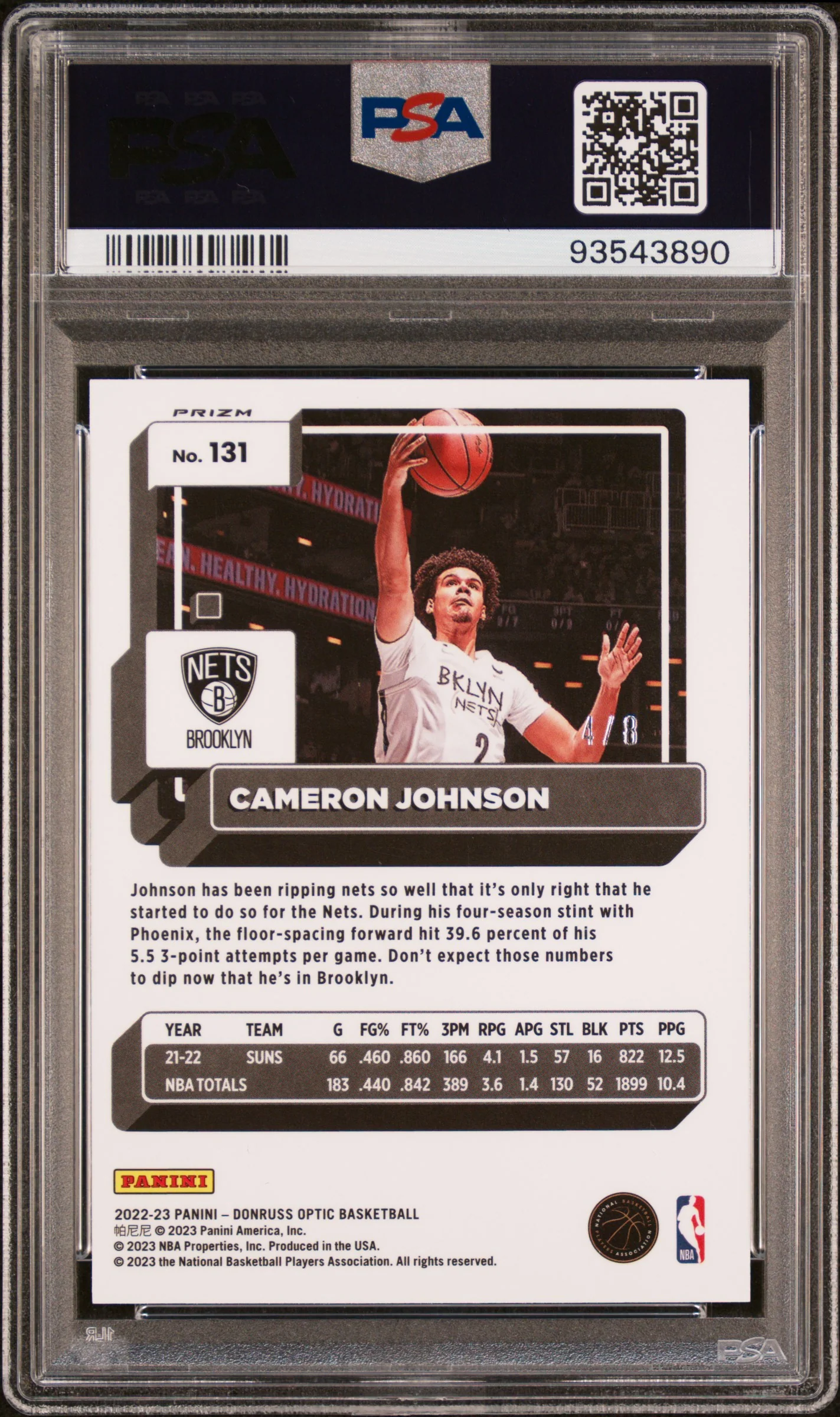 2022 Panini Donruss Optic Black Gold Choice Cameron Johnson #131 /8 PSA 10 - Image 2