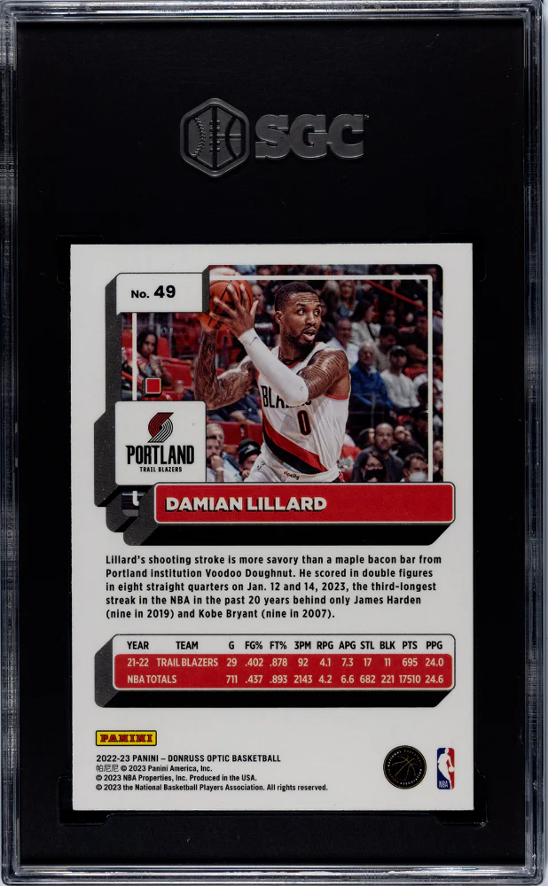 2022 Panini Donruss Optic Damian Lillard #49 SGC 9.5 - Image 2