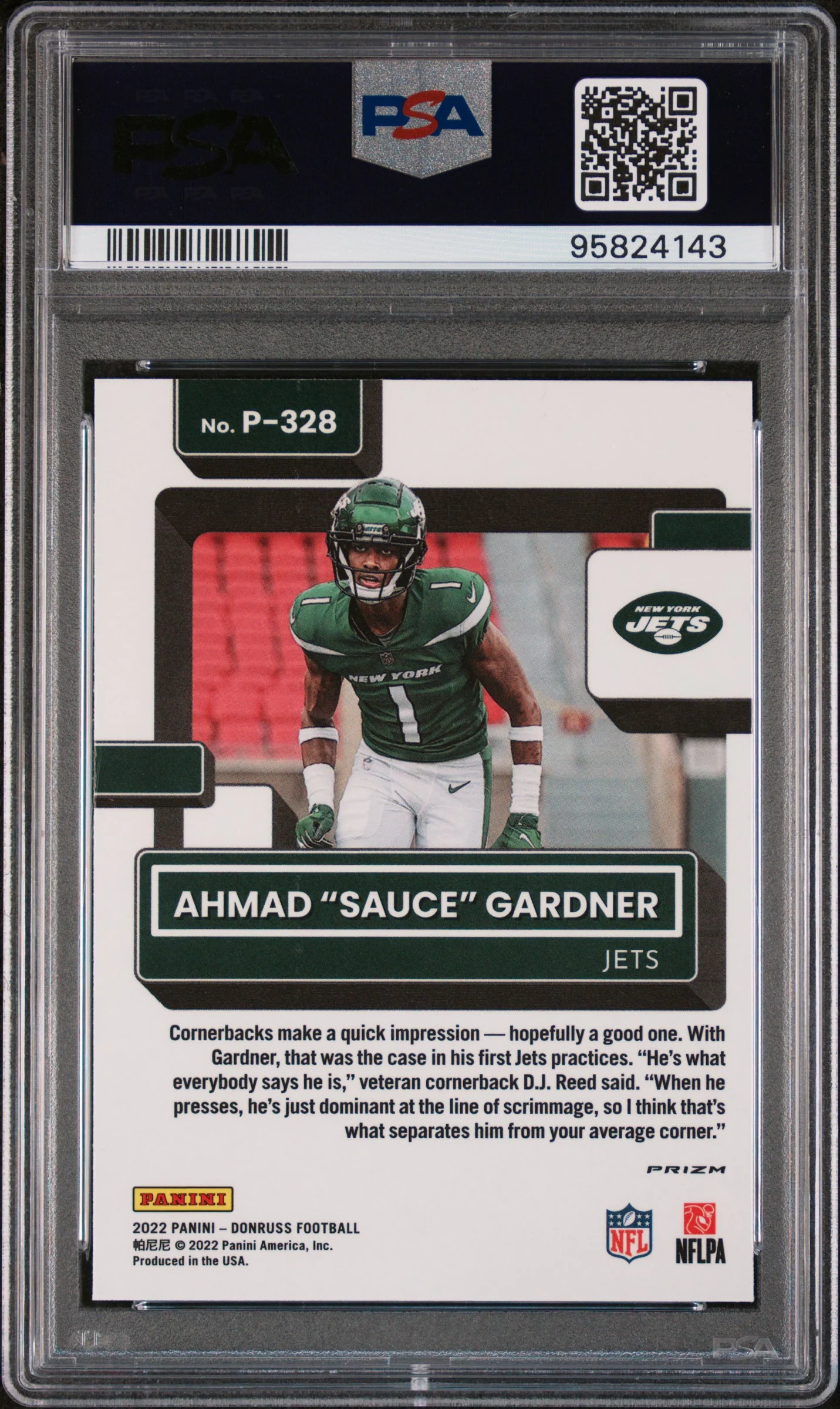 2022 Panini Donruss Optic Preview Green Mojo Ahmad Sauce Gardner #P328 RC PSA 9 - Image 2