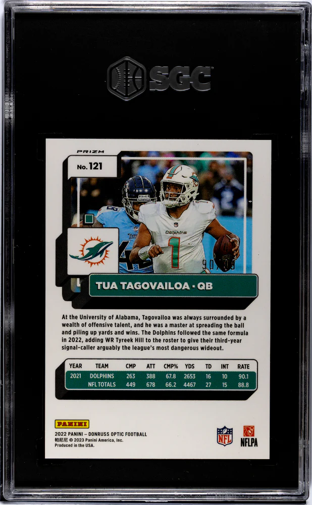 2022 Panini Donruss Optic Red Prizm Tua Tagovailoa #121 /99 SGC 10 - Image 2
