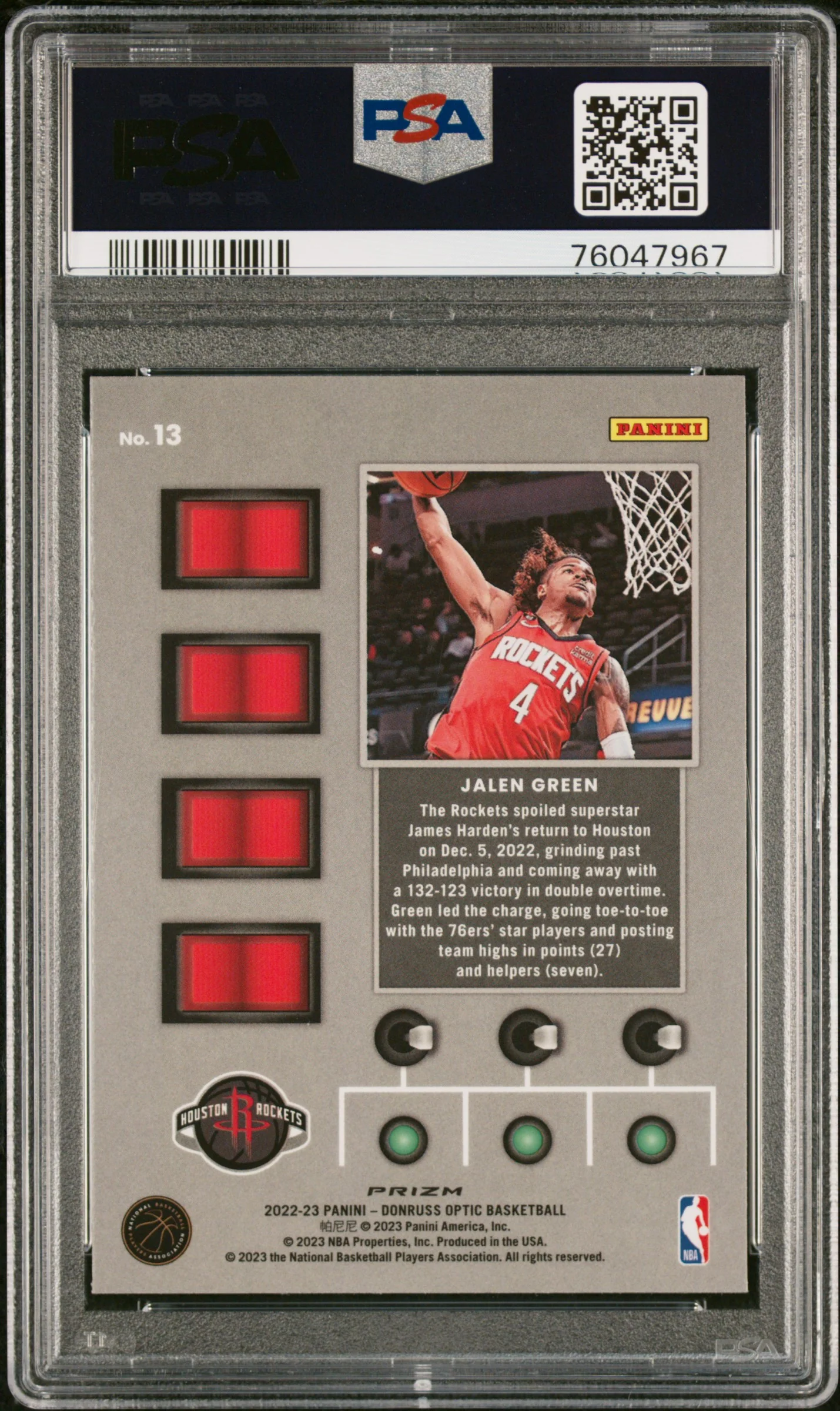 2022 Panini Donruss Optic T-Minus 3...2...1... #13 Jalen Green Holo PSA 10 - Image 2