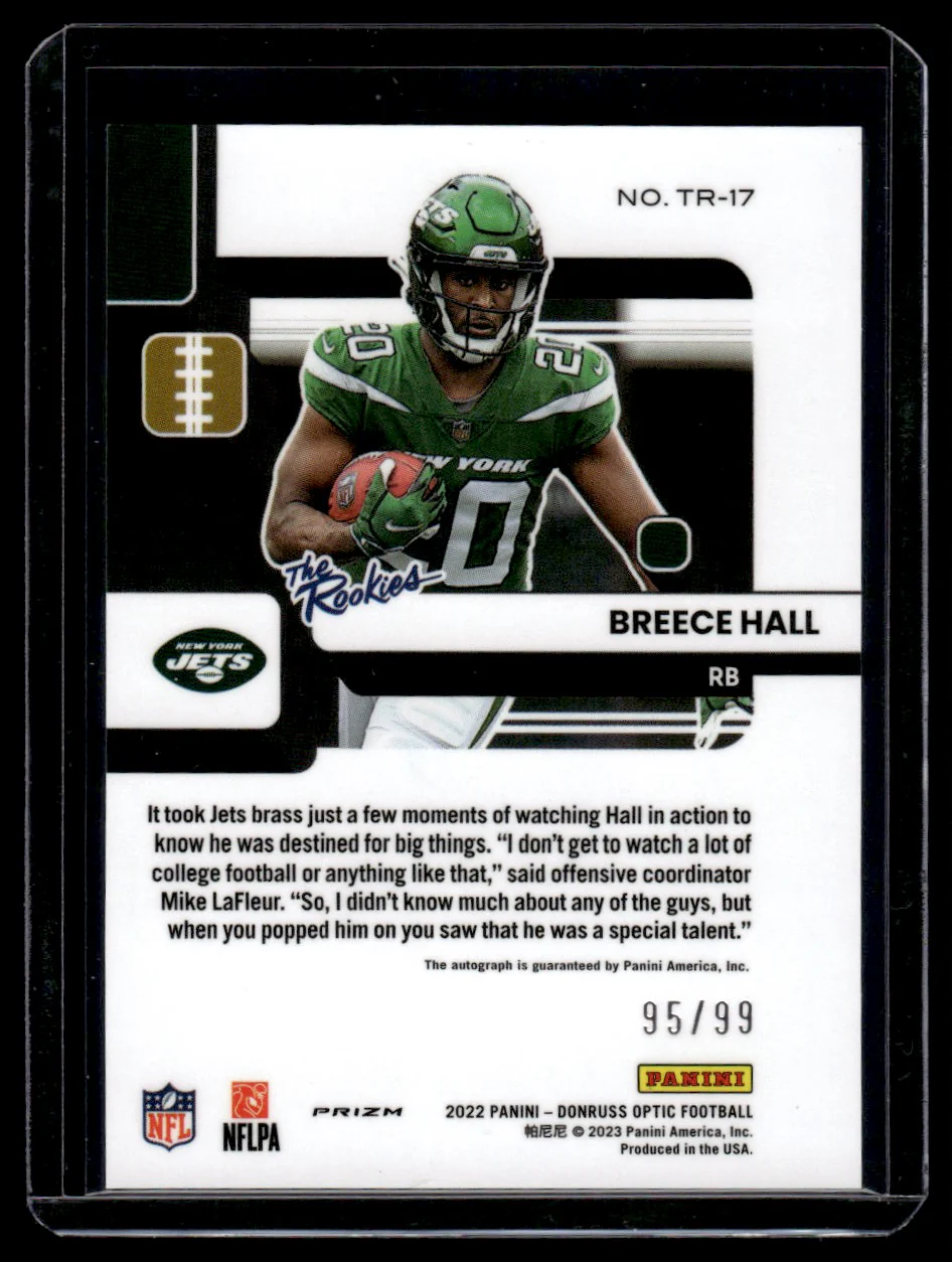 2022 Panini Donruss Optic The Rookies Holo Breece Hall #TR-17 Auto /99 - Image 2