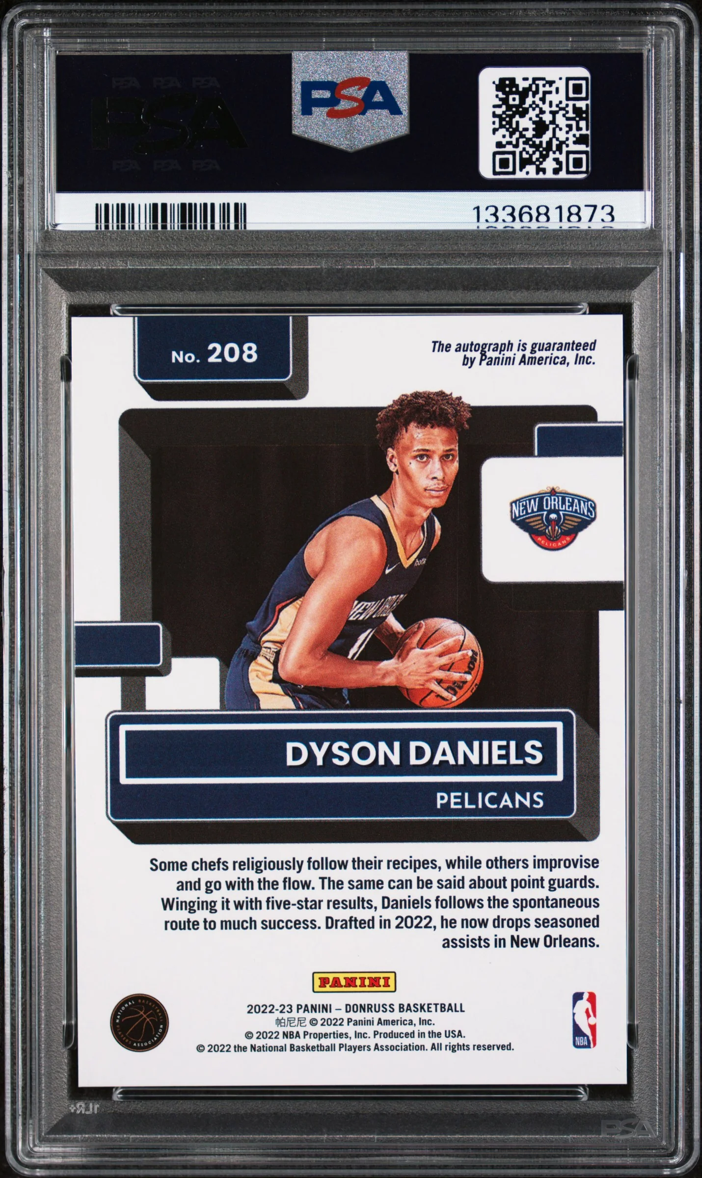 2022 Panini Donruss Rated Rookie Signature-Choice Dyson Daniels #208 PSA 10 - Image 2