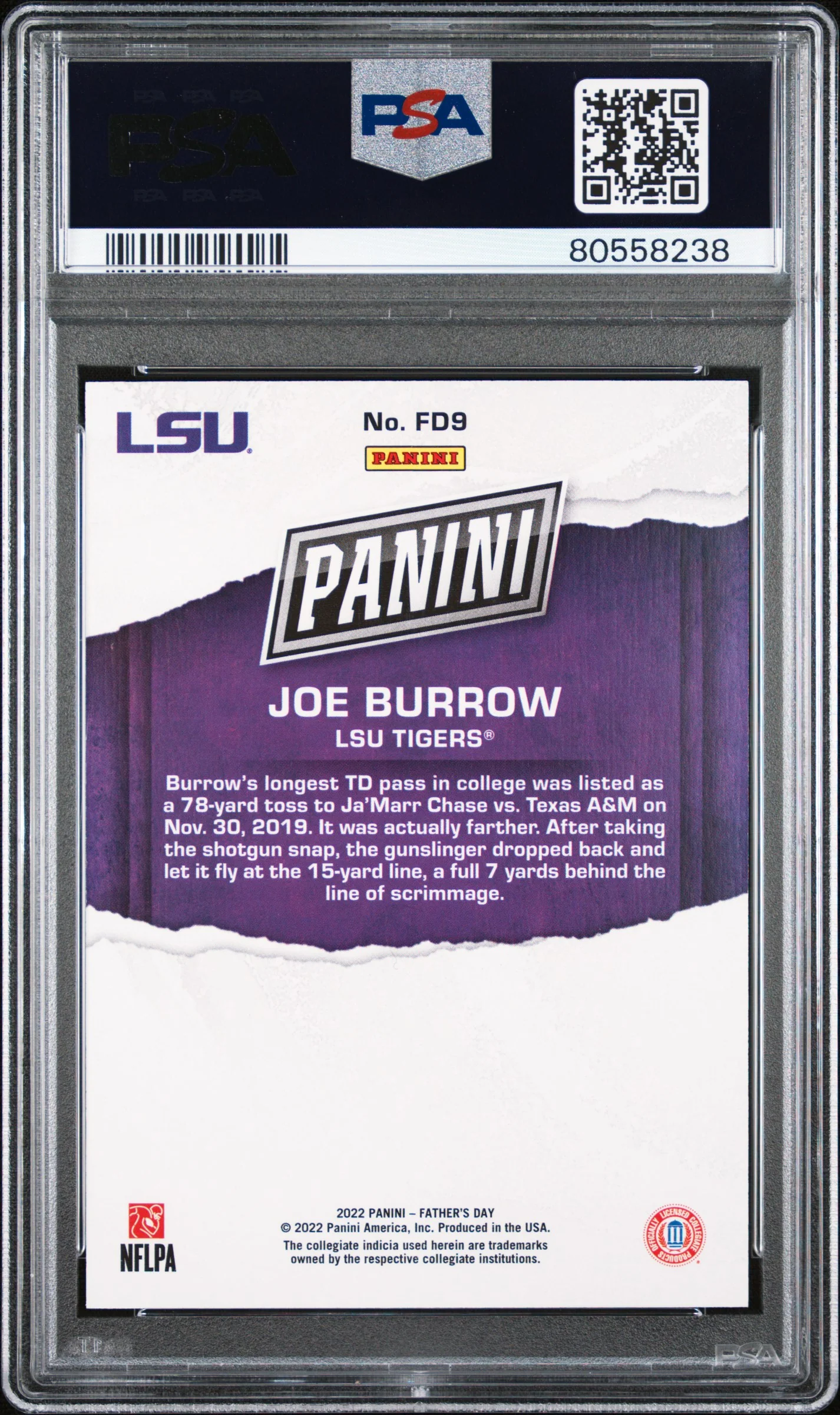 2022 Panini Father's Day Red Joe Burrow #FD9 /99 PSA 10 - Image 2