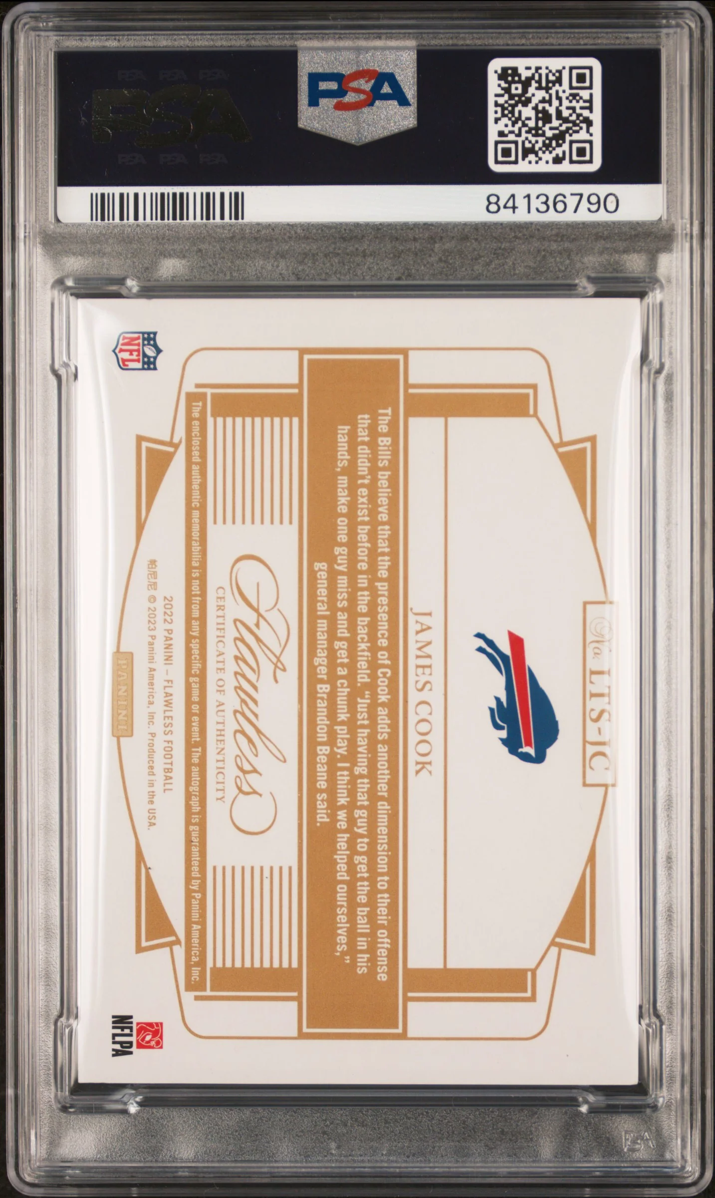 2022 Panini Flawless Laundry Tag Signatures James Cook #LTSJC 3/3 PSA 9 - Image 2