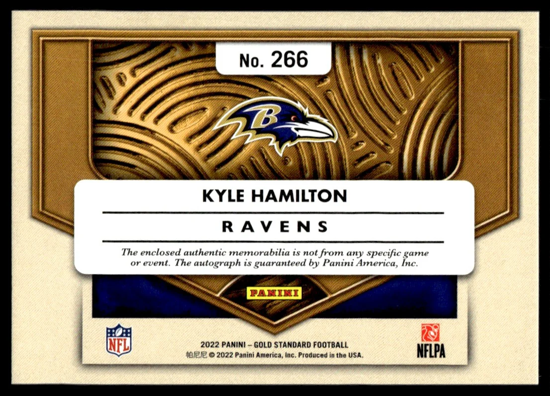 2022 Panini Gold Standard Kyle Hamilton #266 RC RPA /149 - Image 2
