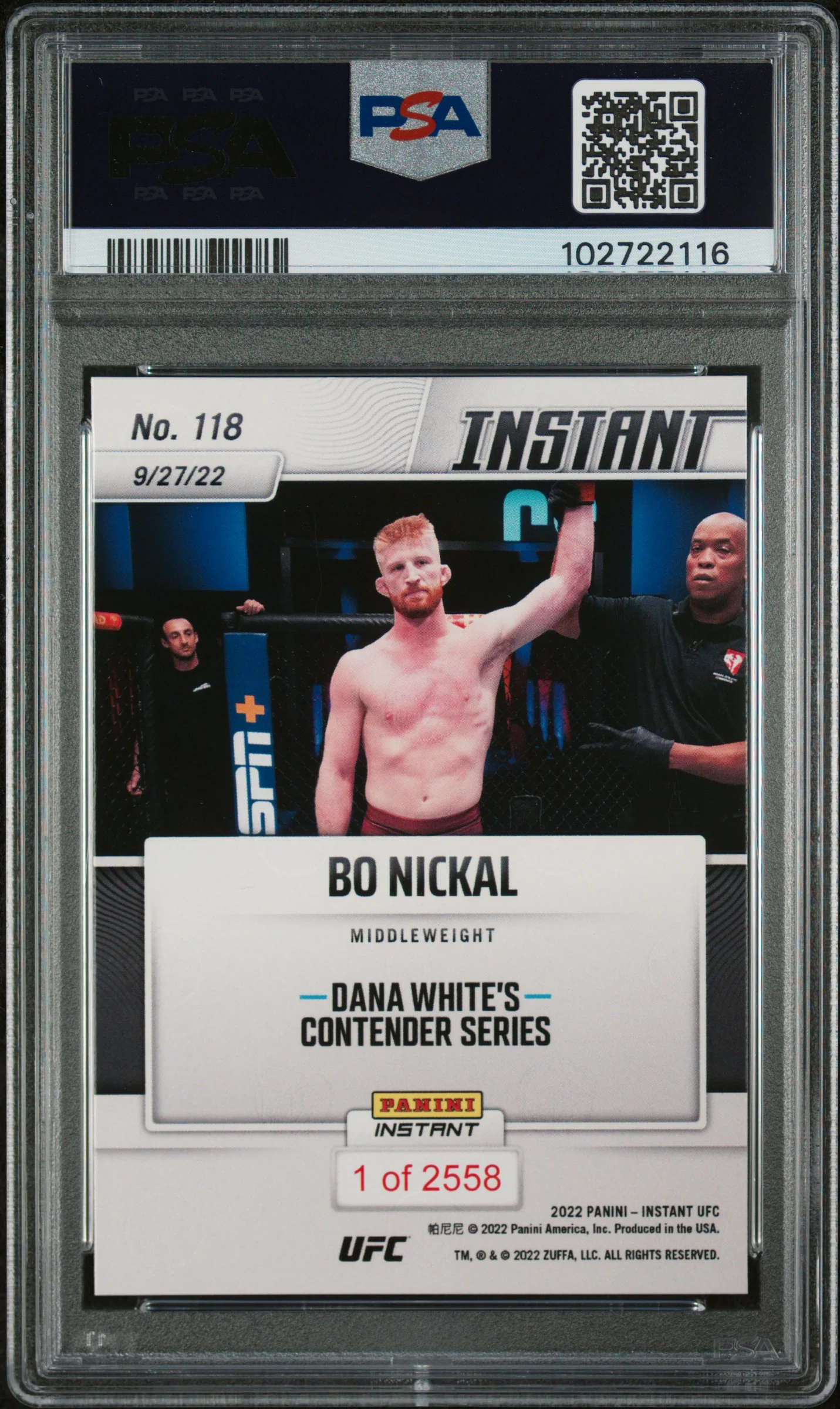 2022 Panini Instant UFC Bo Nickal #118 /2558 /1 PSA 9 - Image 2