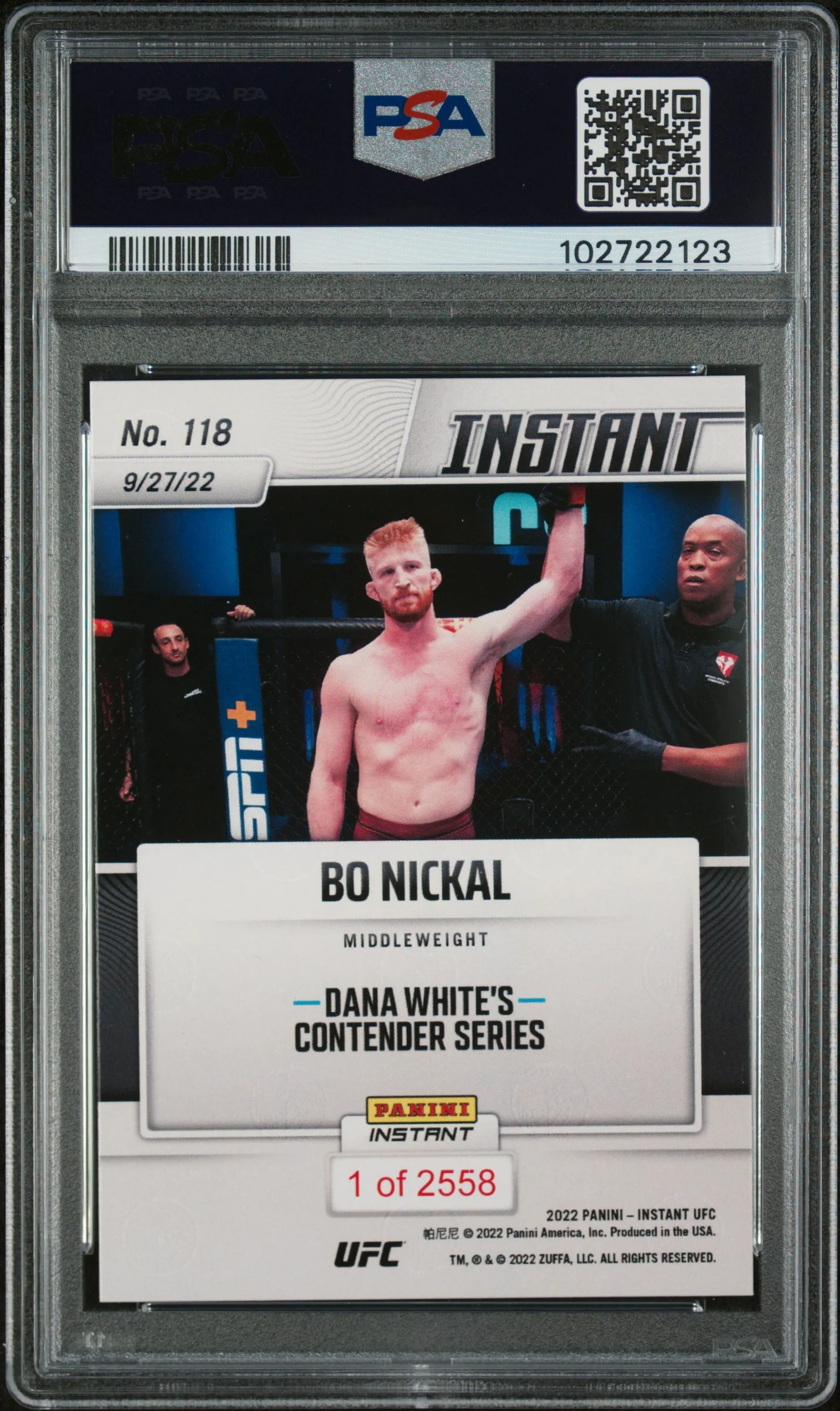 2022 Panini Instant UFC Bo Nickal #118 /2558 /1 PSA 9 - Image 2