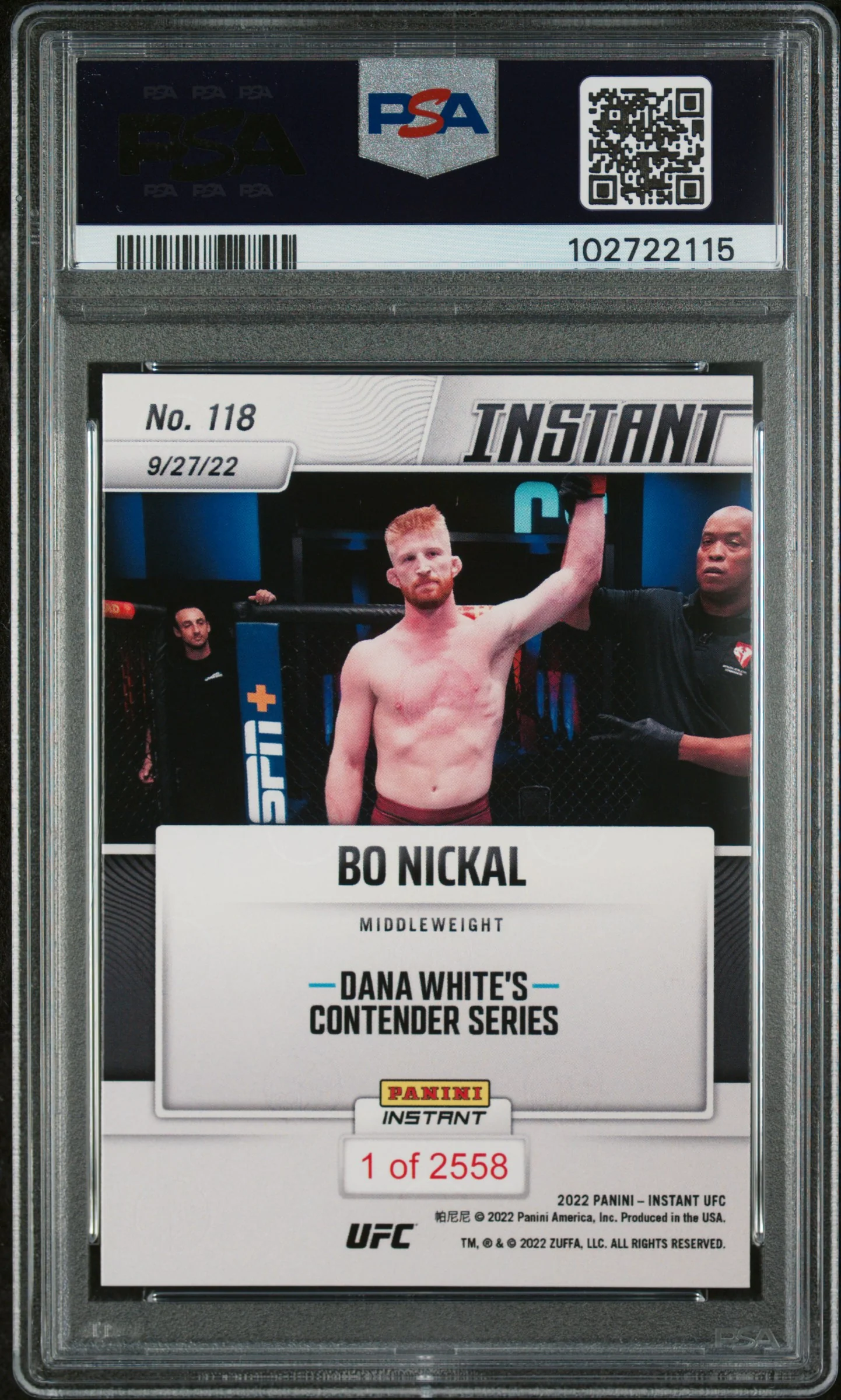 2022 Panini Instant UFC Bo Nickal #118 RC PSA 8 - Image 2